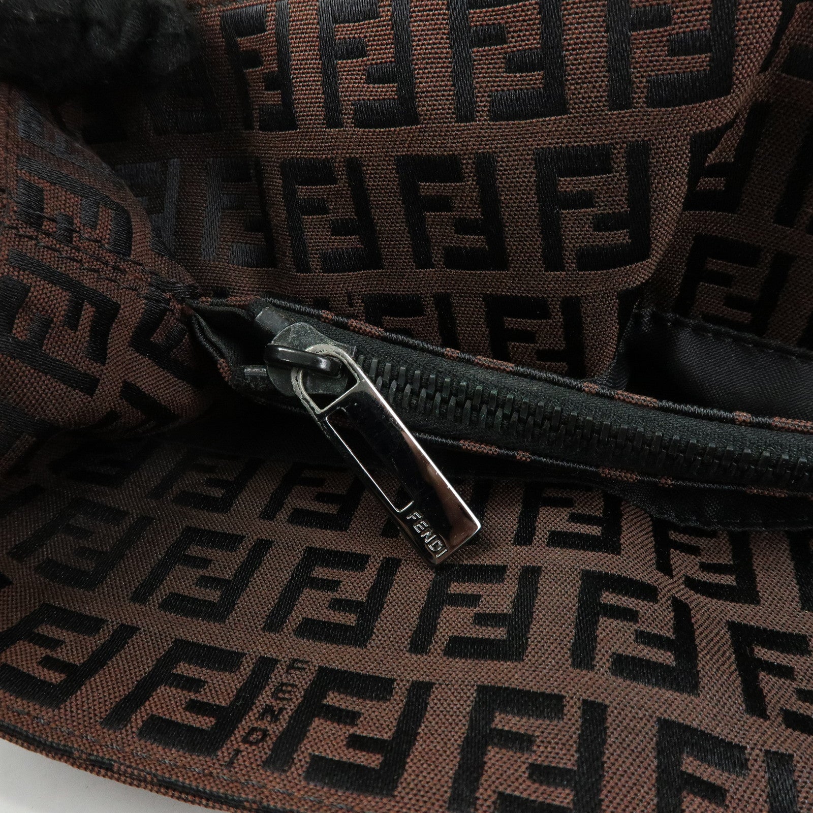 FENDI Zucchino Canvas Leather Tote Bag Hand Bag Brown Black