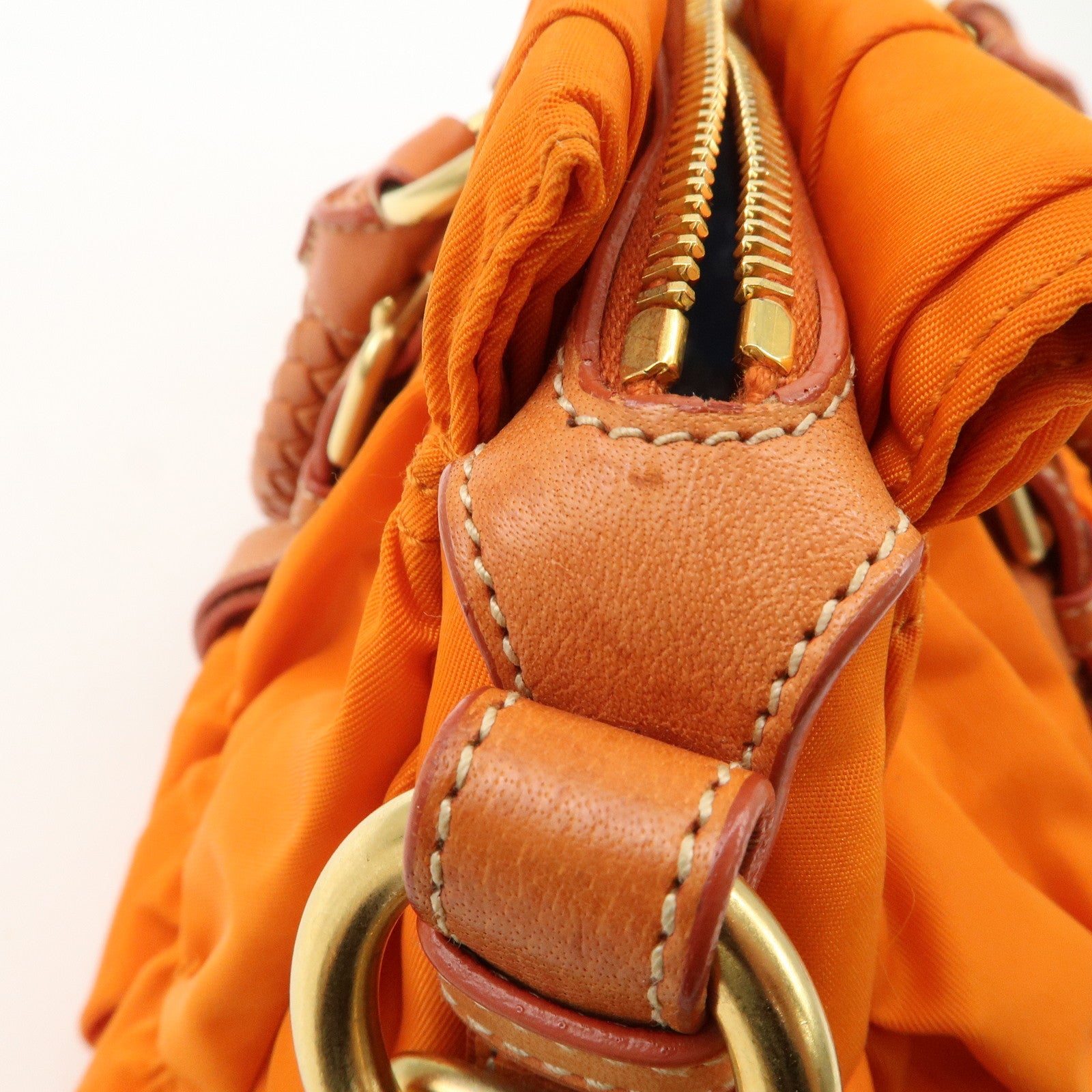 PRADA Triangle Logo Nylon Leather 2Way Bag Hand Bag Orange BN1407 Used