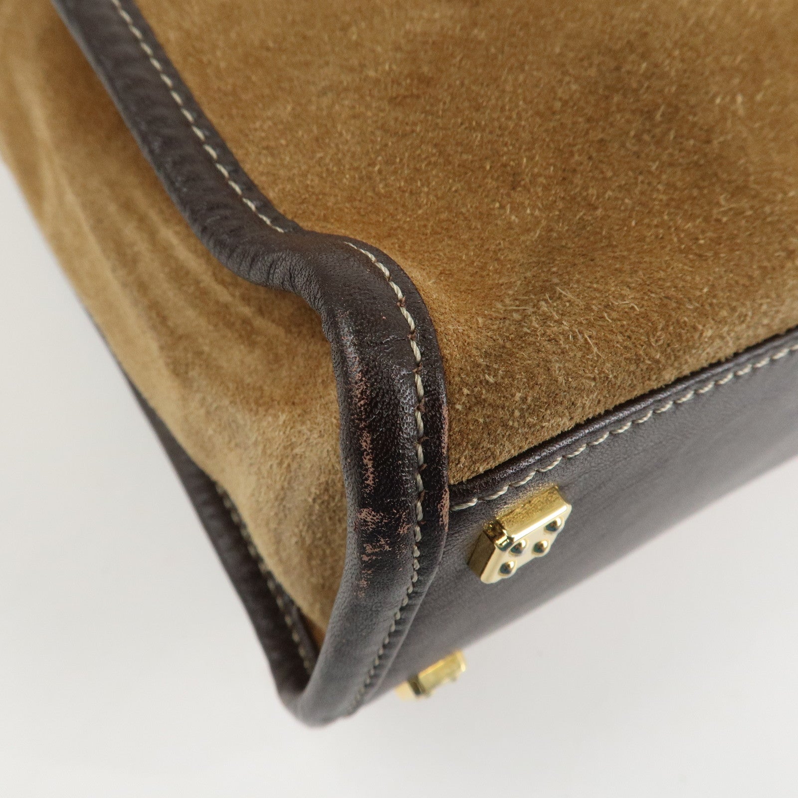 LOEWE Anagram Leather Suede Tote Bag Hand Bag Brown Beige