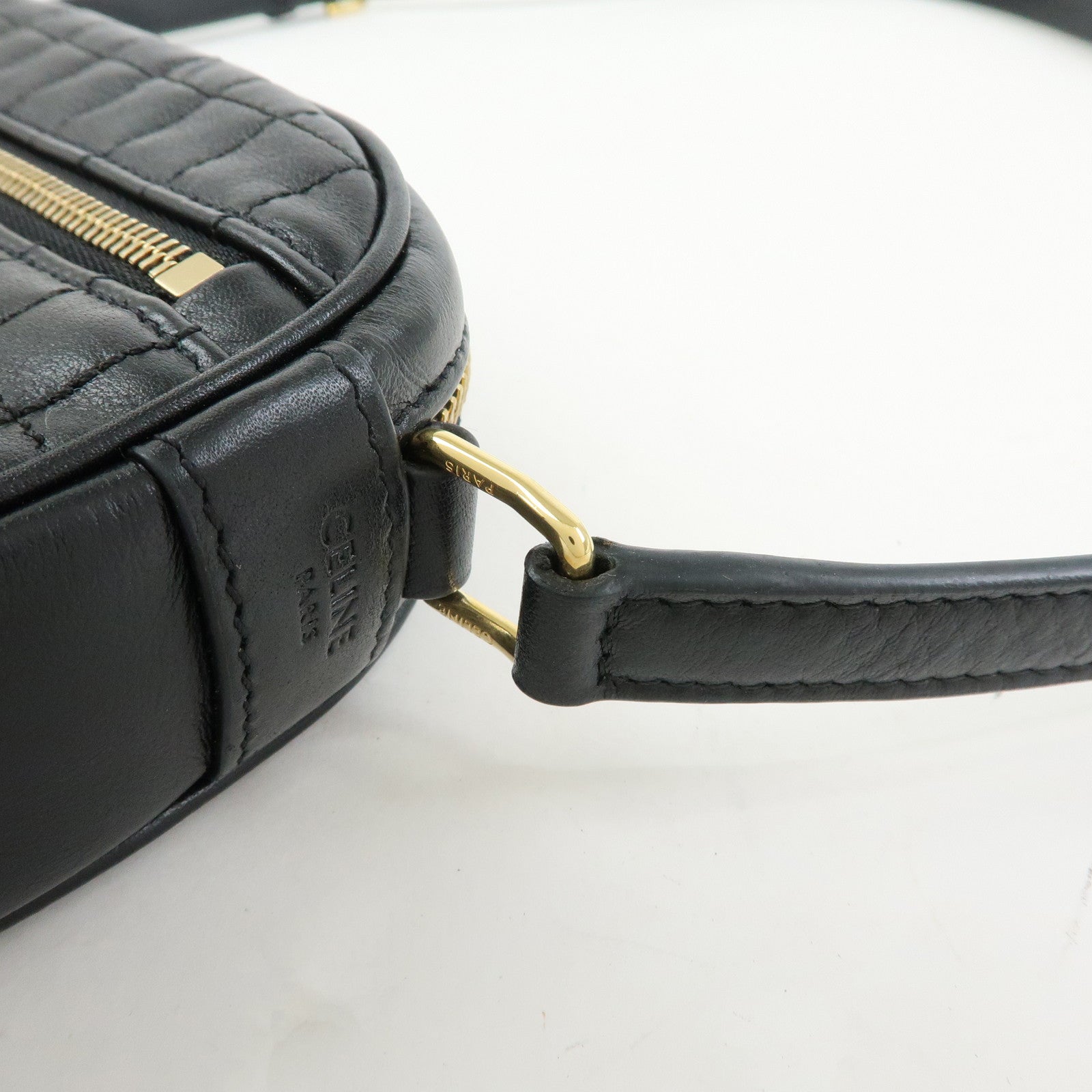 CELINE C Charm Leather Shoulder Bag Crossbody Bag Camera Bag Black