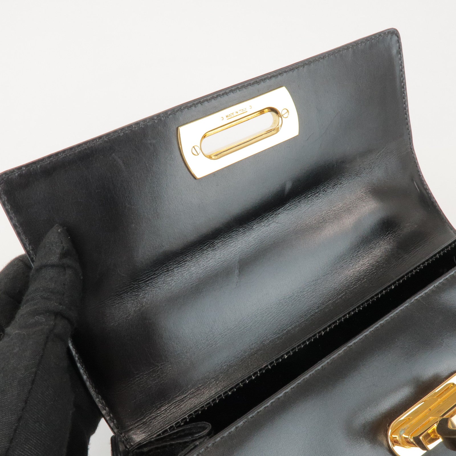 Ferragamo Gancini Calf Leather 2Way Bag Hand Shoulder Bag Black