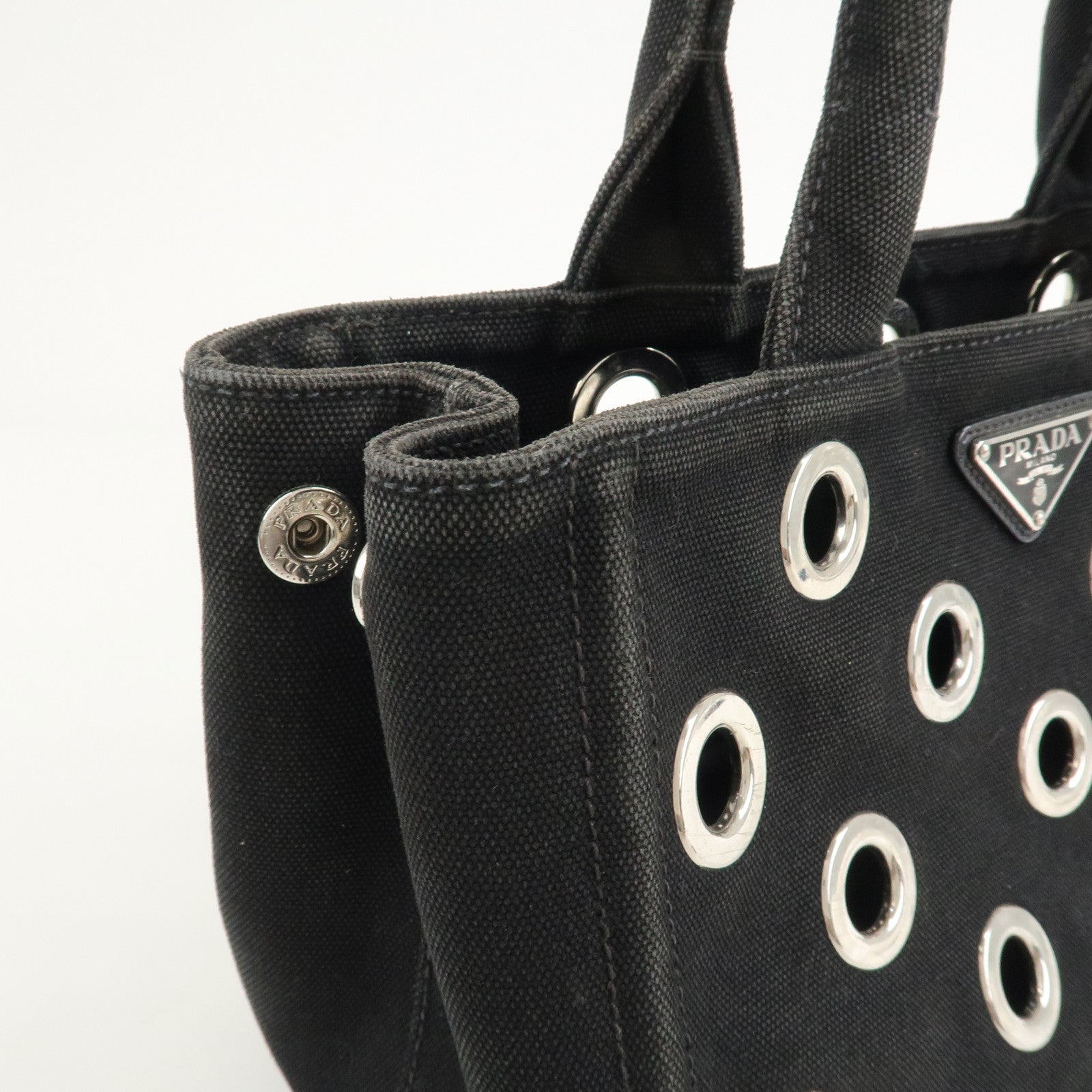 PRADA Logo Canapa Mini Canvas 2Way Bag Hand Bag Black 1BG439