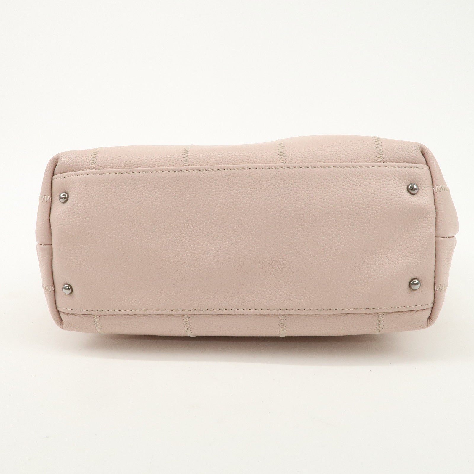 CHANEL Chocolate Bar Caviarskin Tote Bag Hand Bag Pink Silver Used