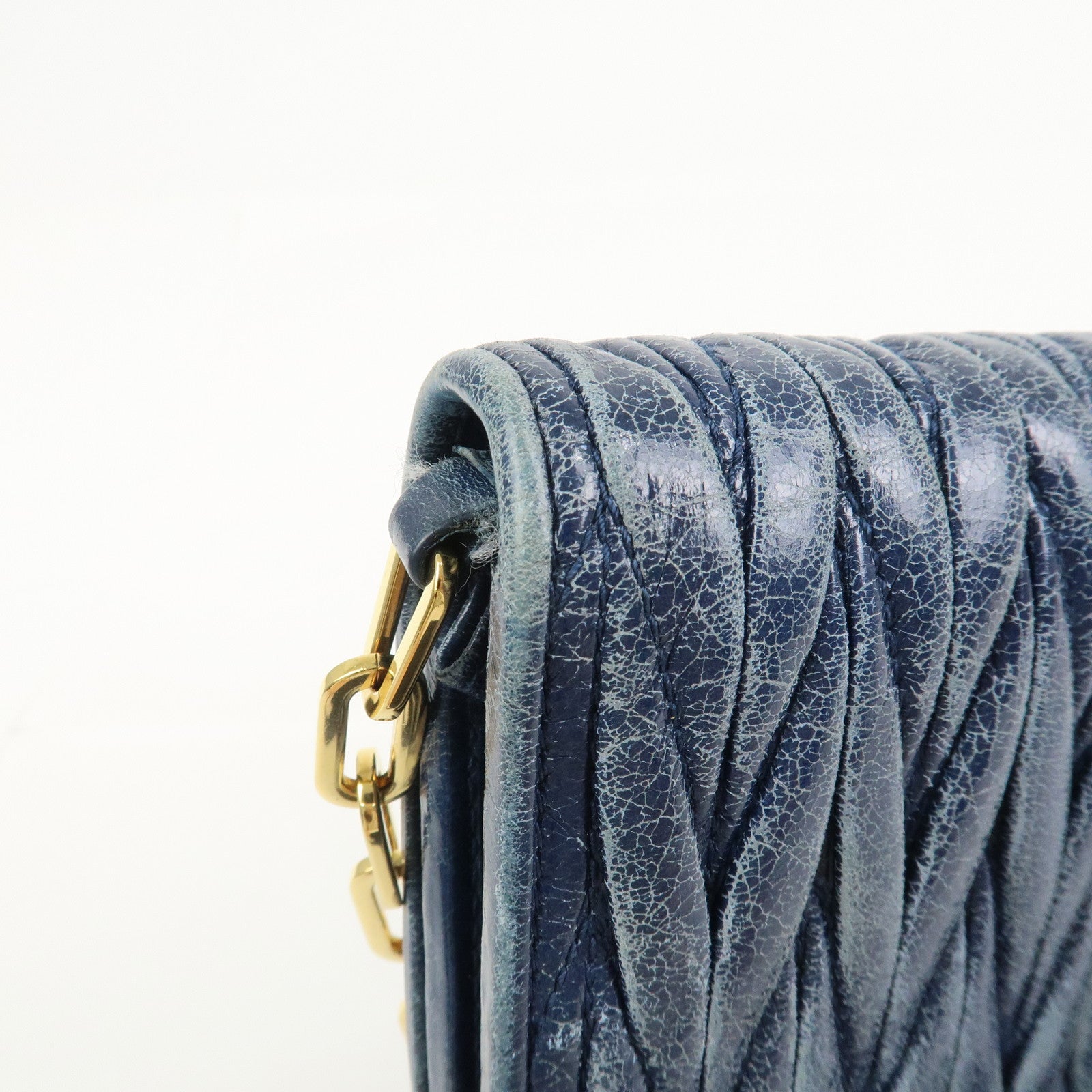 MIU MIU Matelasse Logo Leather Chain Shoulder Wallet Blue 5M1290