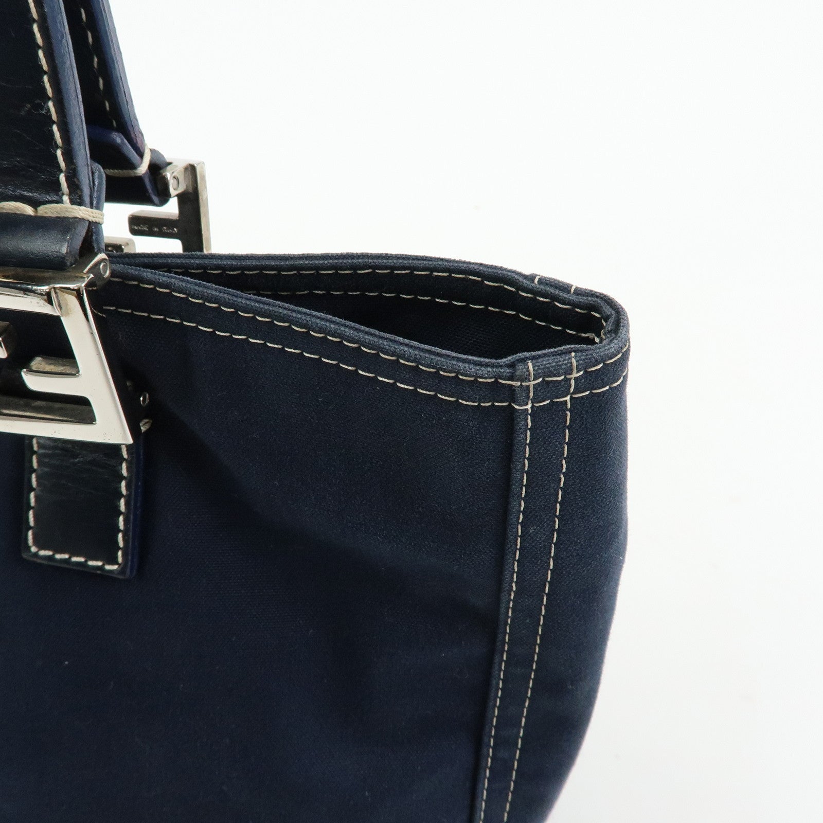 FENDI Canvas Leather Tote Bag Hand Bag Navy