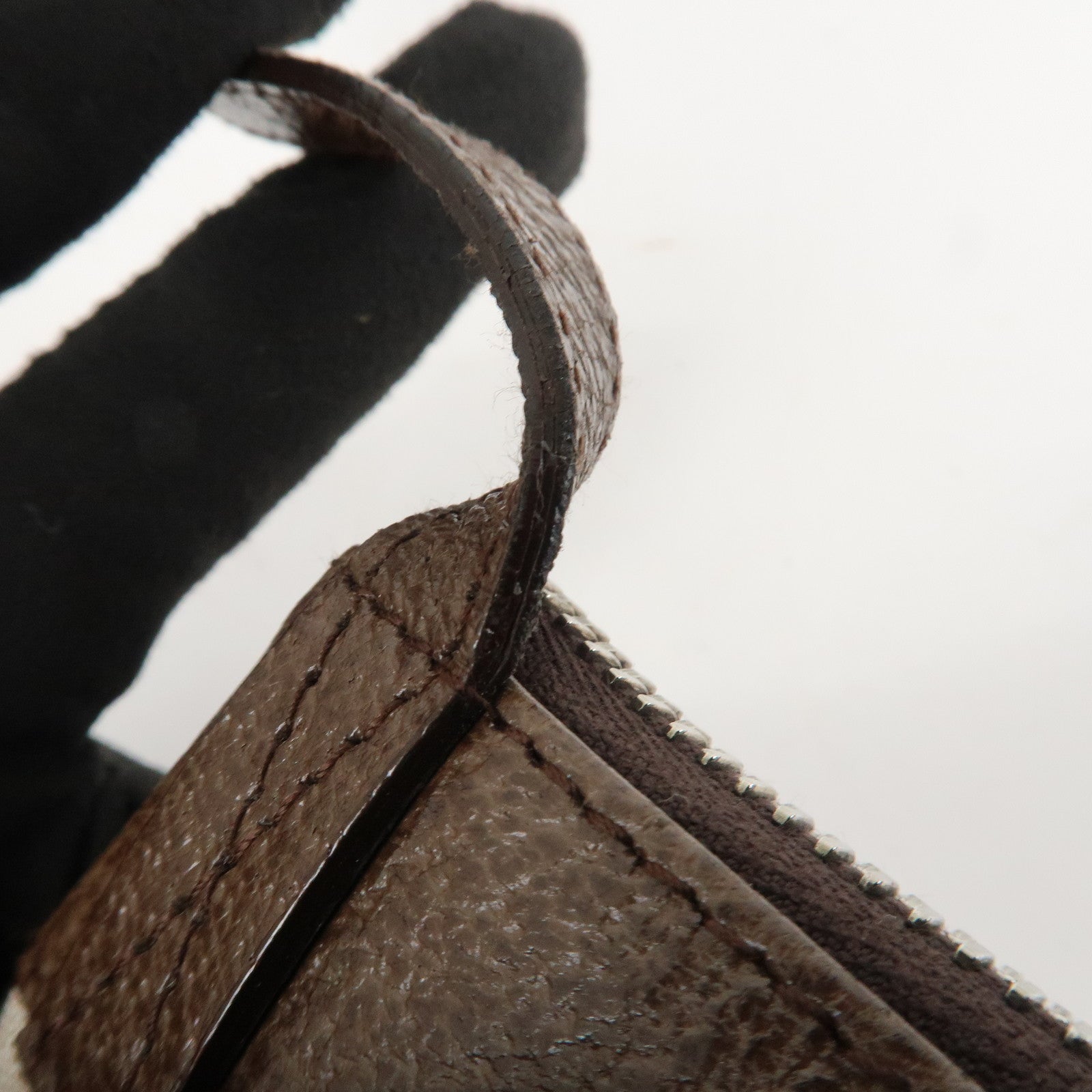 BVLGARI Logo Mania Leather Canvas Shoulder Bag Beige Brown