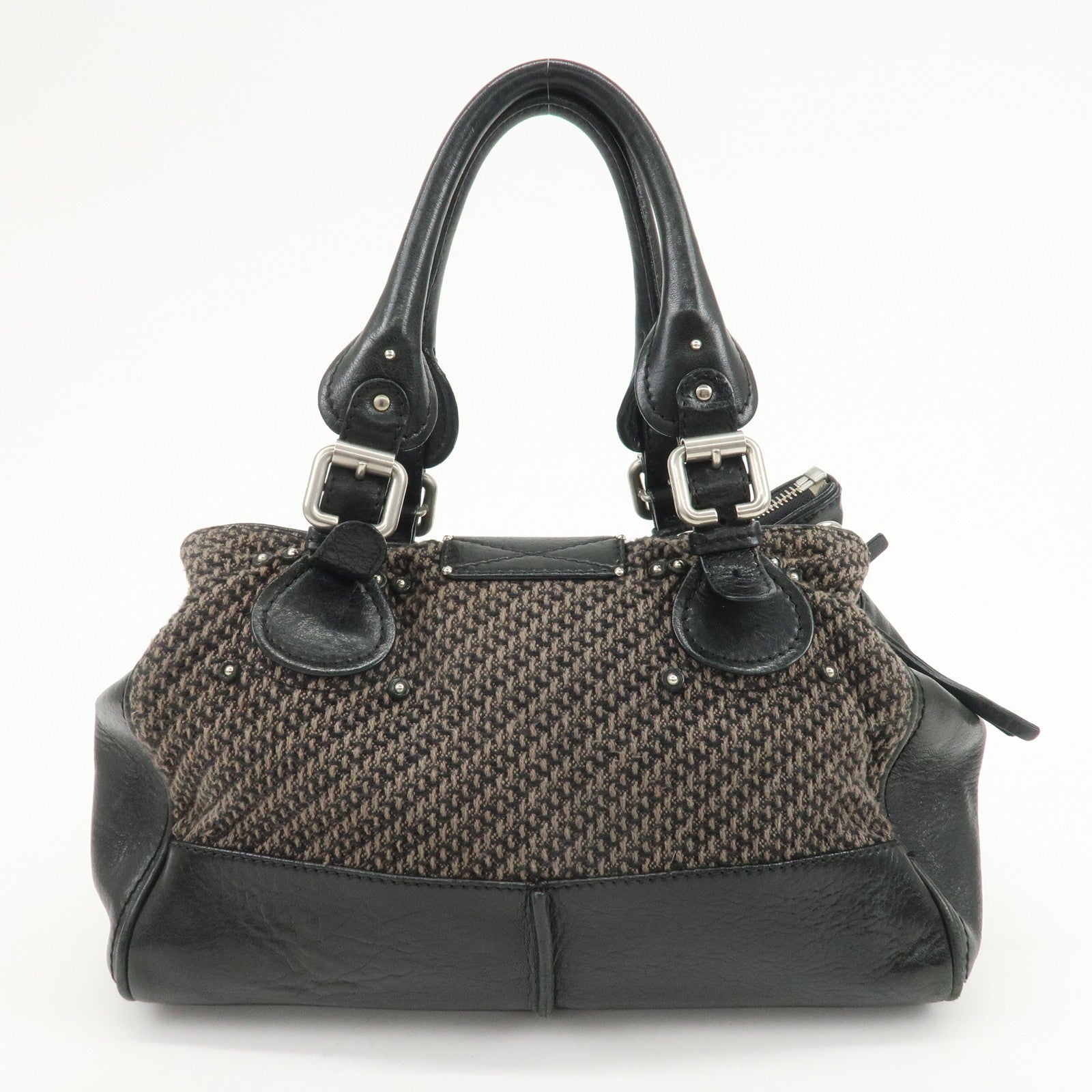 Chloe Paddington Leather Canvas Shoulder Bag Black Gray