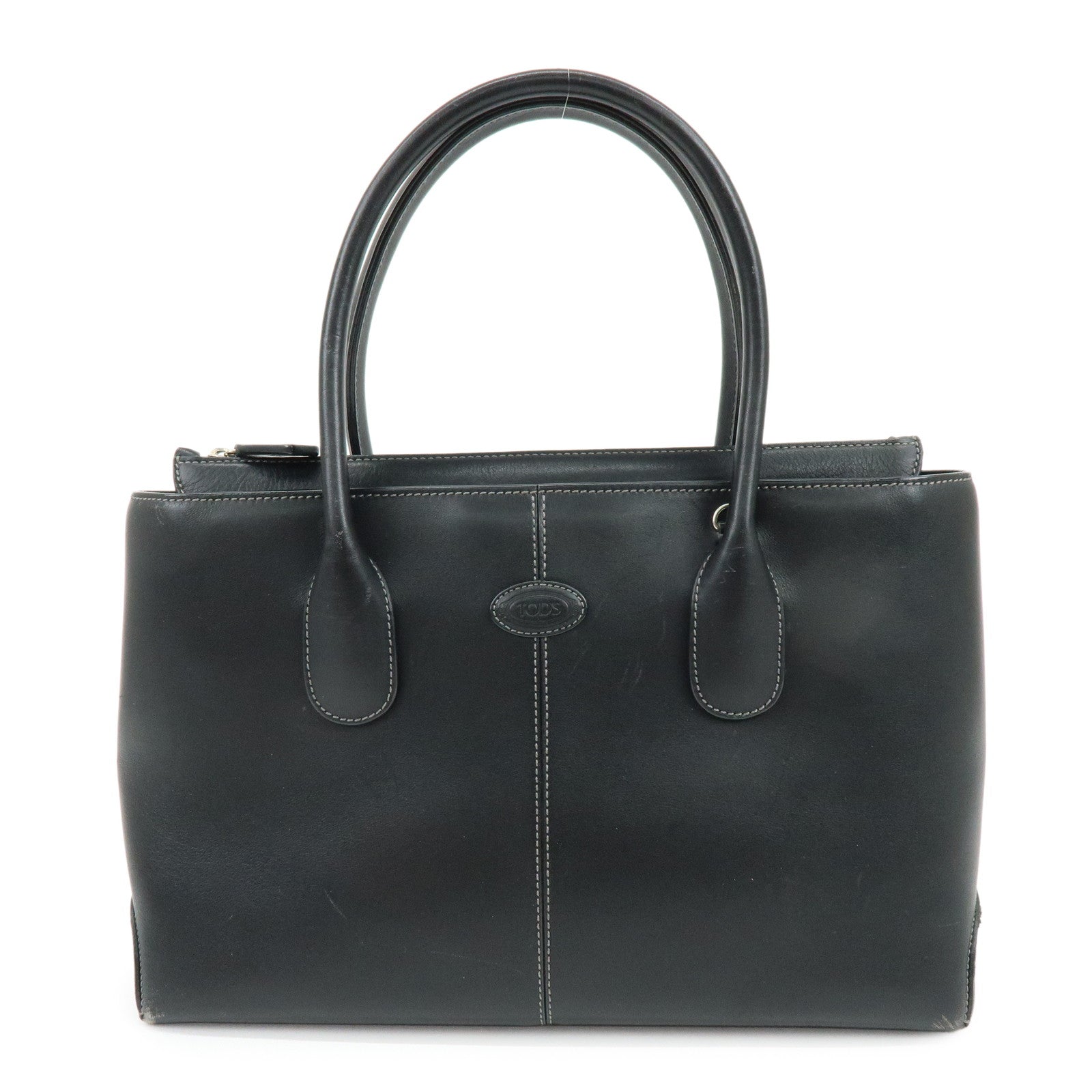 TOD'S Leather Stitch 2Way Bag Tote Bag Hand Bag Black