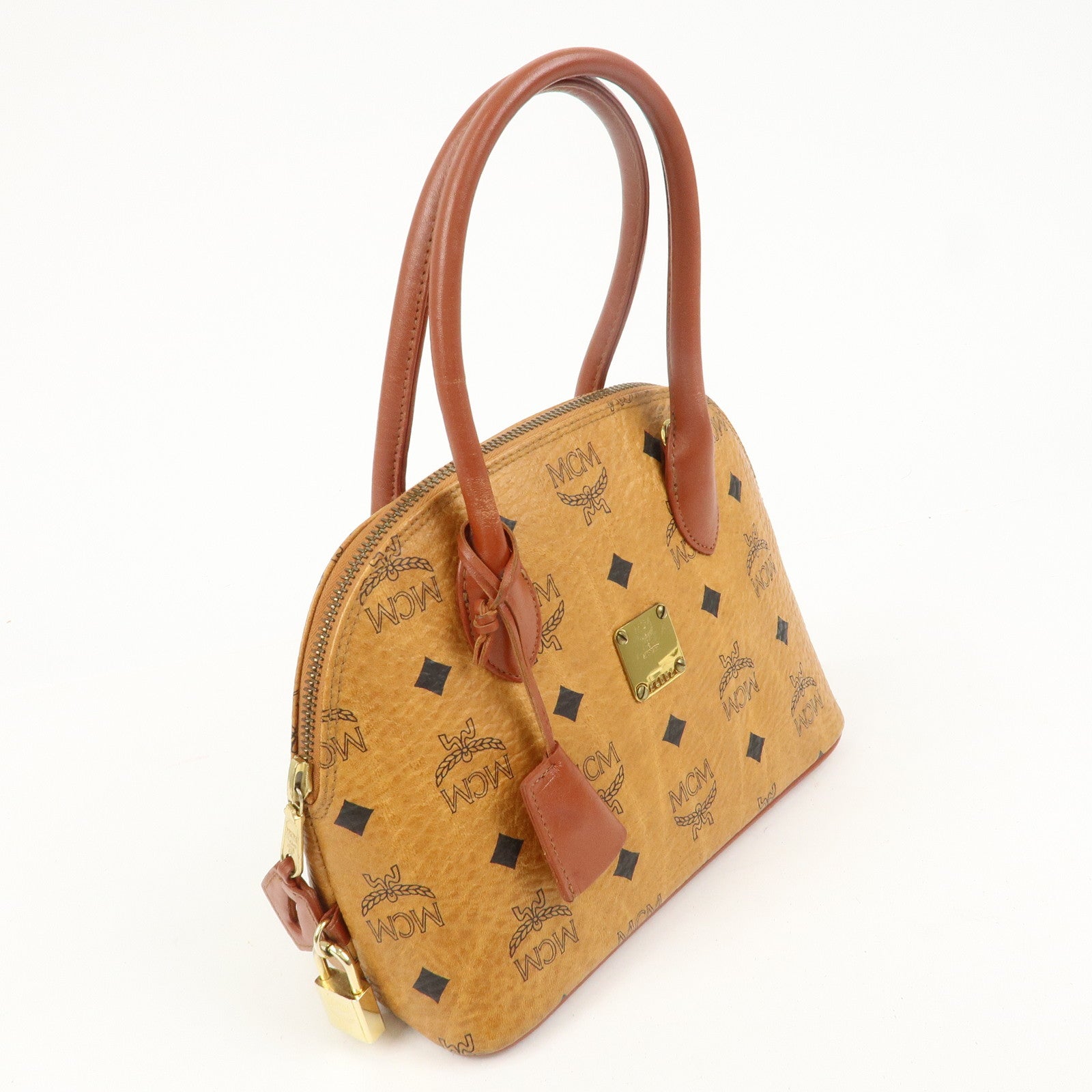 MCM Visetos Logo Leather 2WAY Bag Hand Bag Shoulder Bag Brown