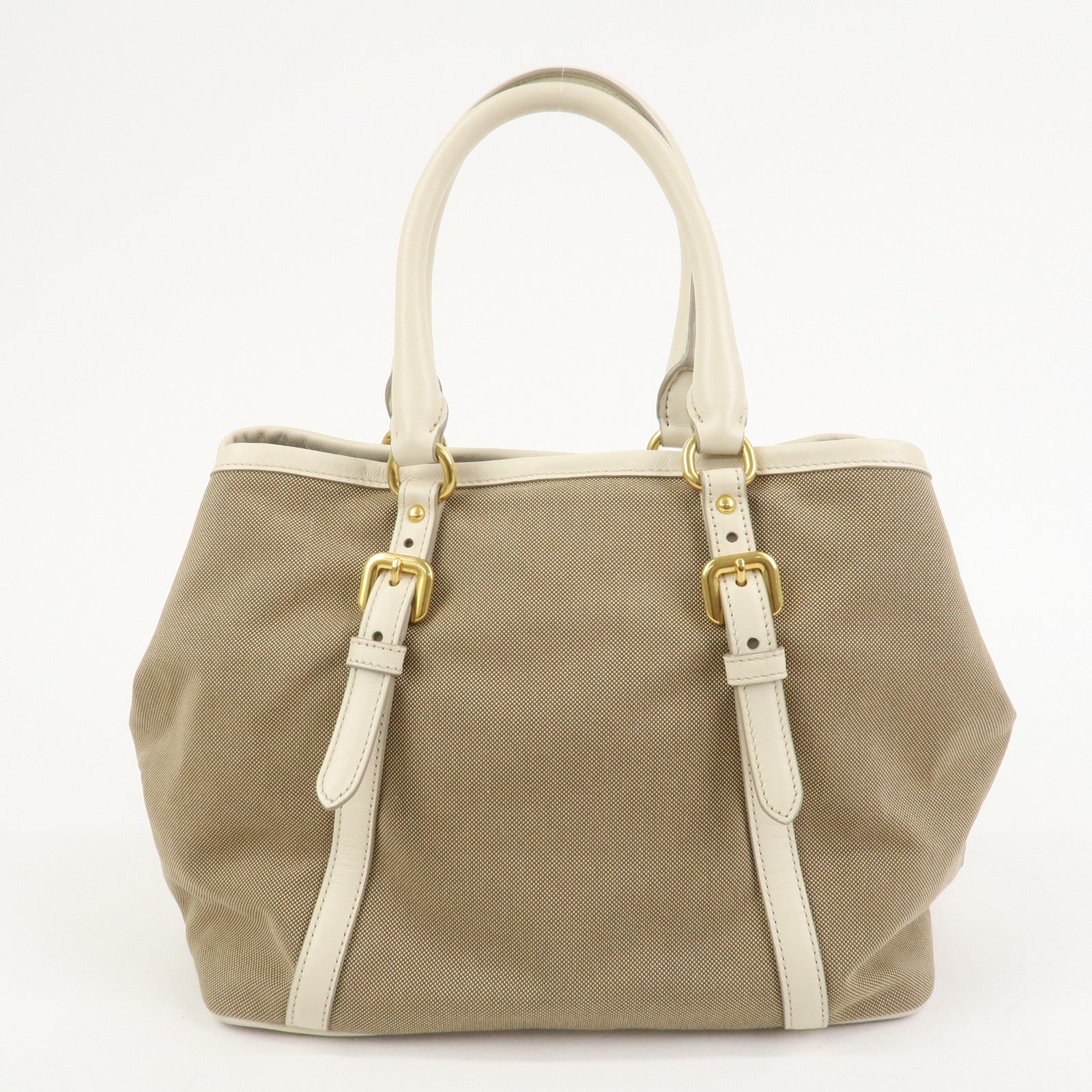 PRADA Logo Jaquard Leather 2Way Hand Bag Shoulder Bag Beige White