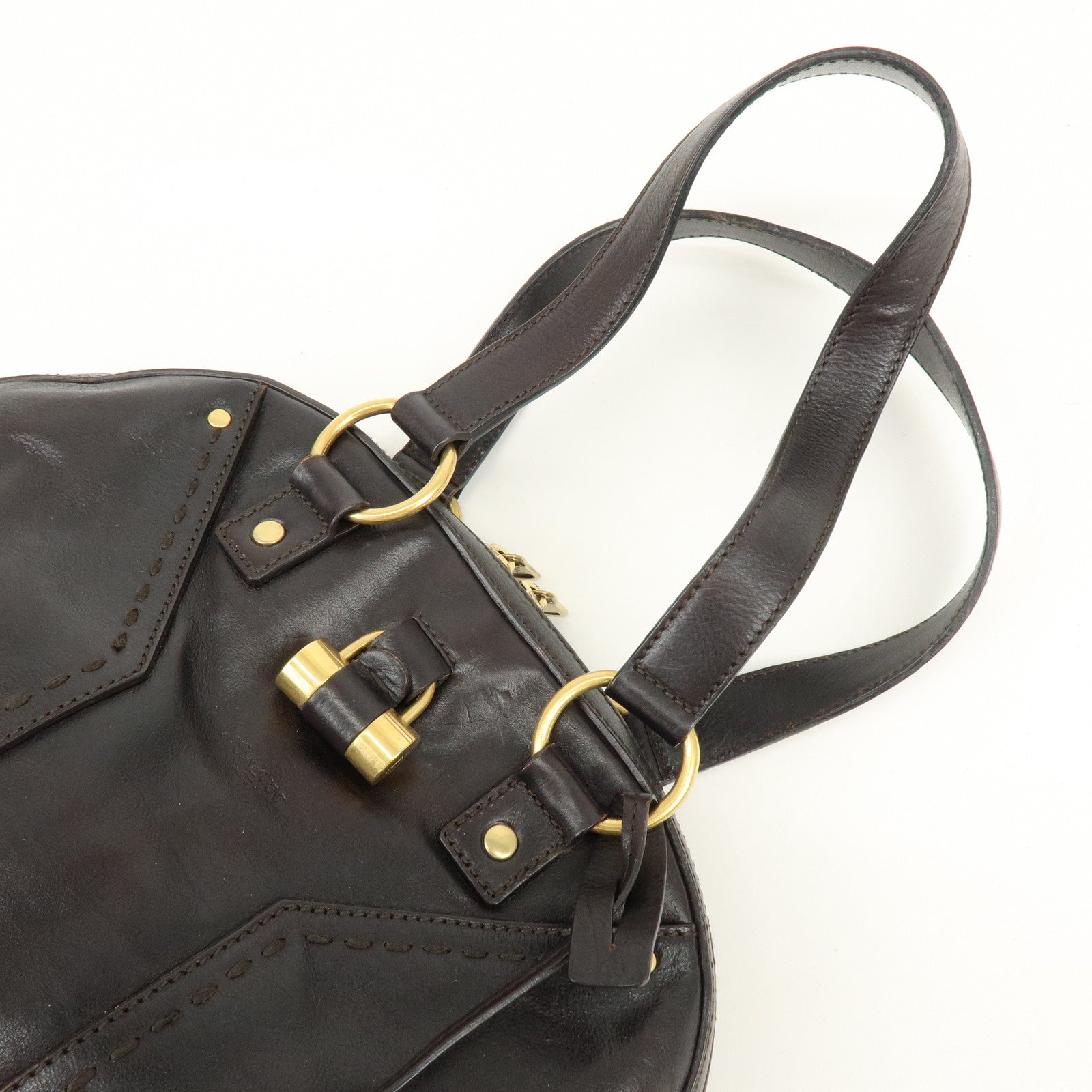 SAINT LAURENT PARIS Muse Leather Hand Bag Dark Brown 156465