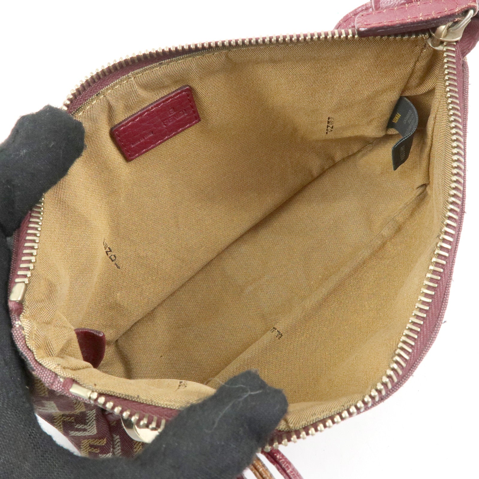 FENDI Zucchino Canvas Leather Hand Bag Pouch Brown 8BR513
