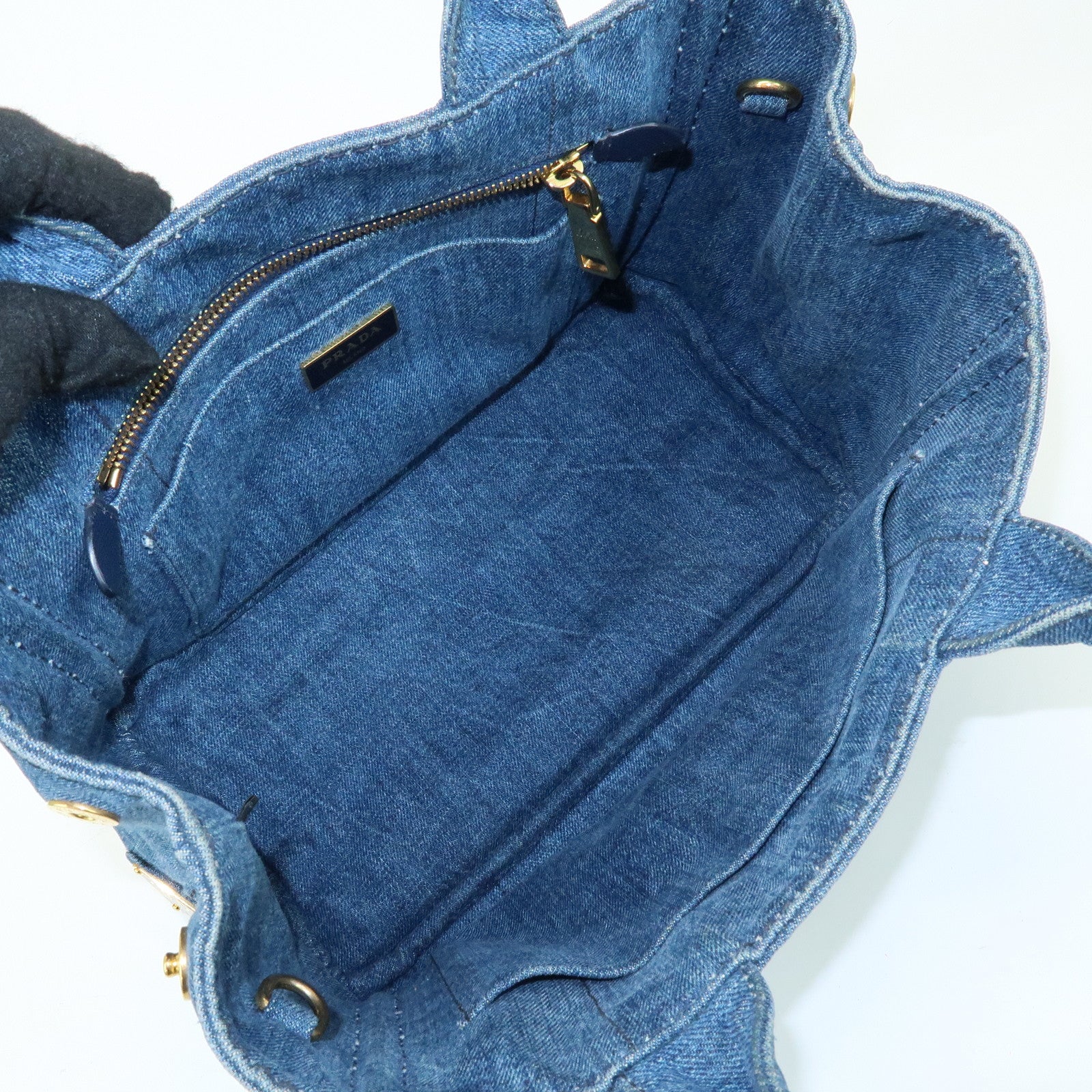PRADA Triangle Logo Canapa Mini Denim 2Way Bag Hand Bag Blue 1BG439
