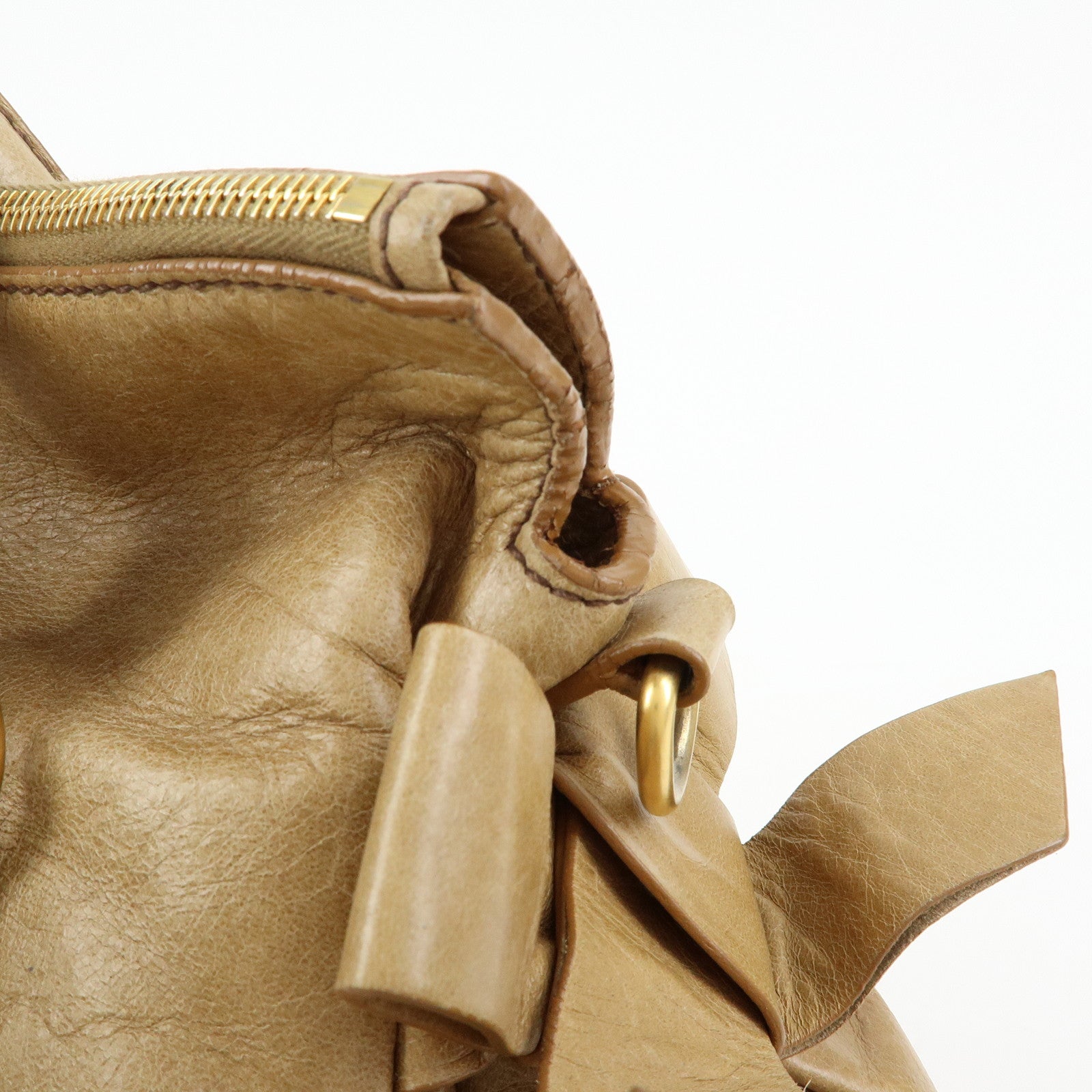 MIU MIU Leather 2Way Bag Hand Bag Shoulder Bag Beige RT0438