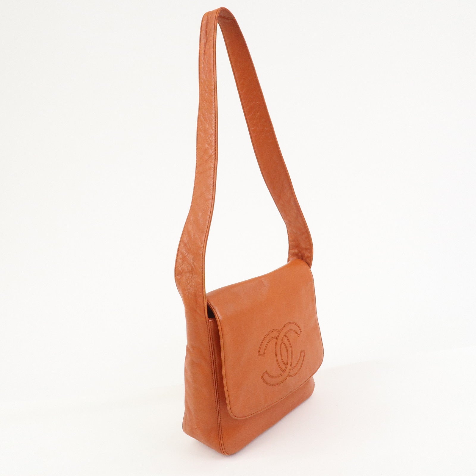 CHANEL COCO Mark Lamb Skin Shoulder Bag Orange