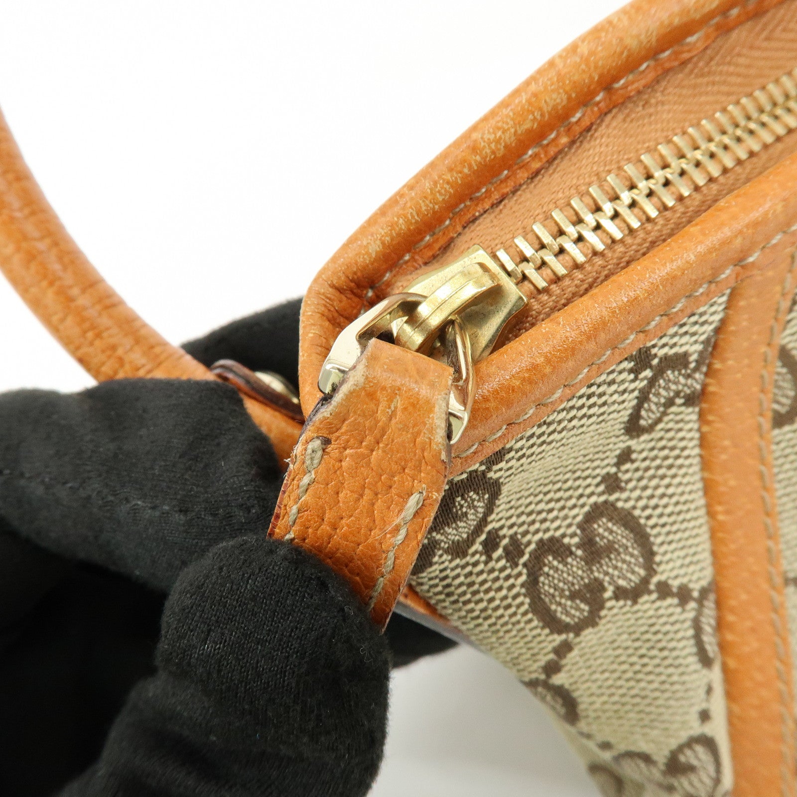 GUCCI Abbey GG Canvas Leather Shoulder Hand Bag Beige Orange 130939