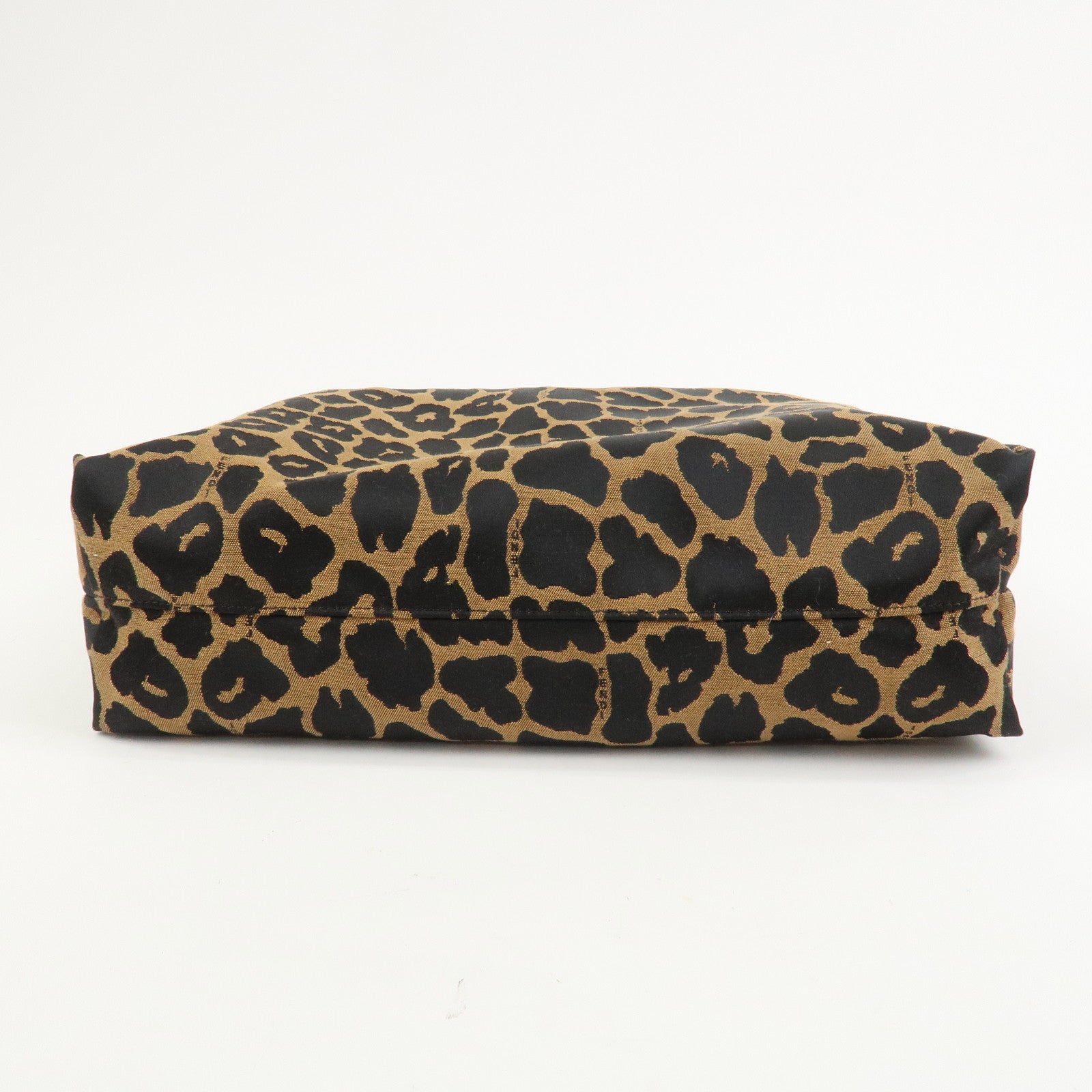 FENDI Leopard Canvas Leather Tote Bag Hand Bag Brown Black 8BH173