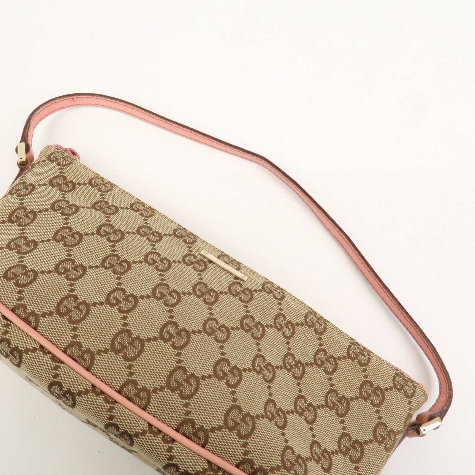 GUCCI Boat Bag GG Canvas Leather Hand Bag Beige Pink 07198