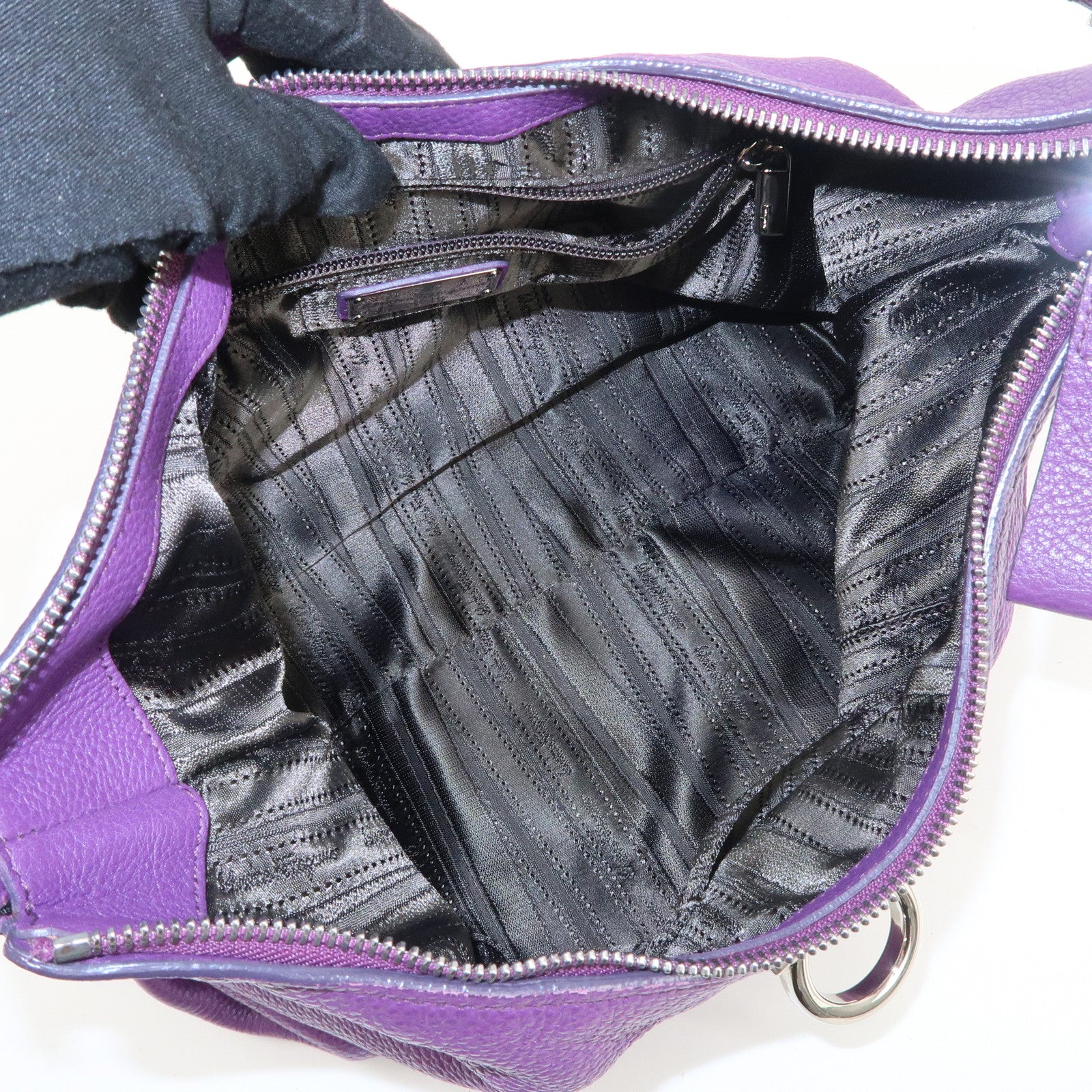 Ferragamo Gancini Logo Leather Shoulder Bag Hand Bag Purple
