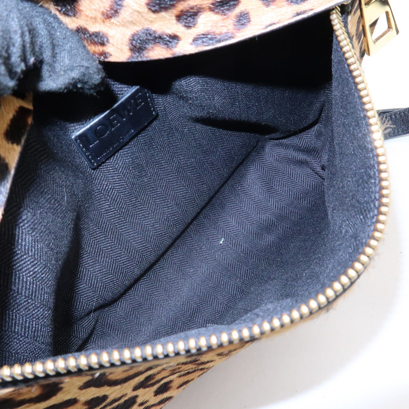LOEWE Unborn Calf Leather Shoulder Bag Leopard Brown Black