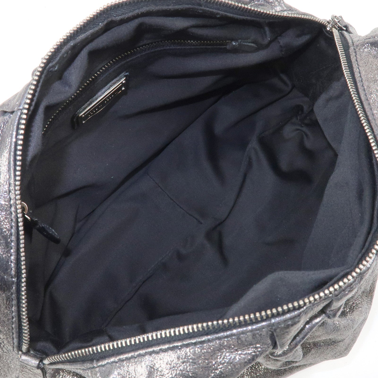 MIU MIU Logo Leather Clutch Bag Accessory Pouch Metallic Gray