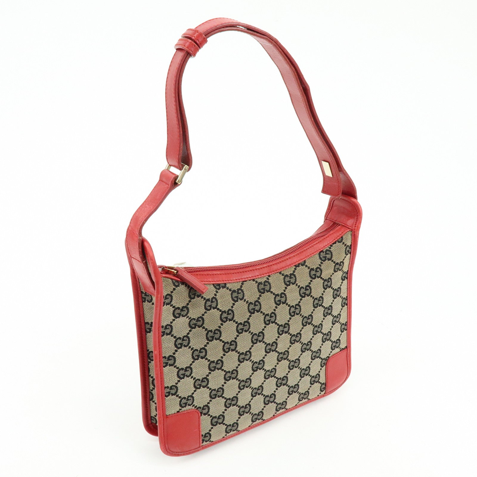 GUCCI GG Canvas Leather Shoulder Bag Beige Red 001・4206・001998