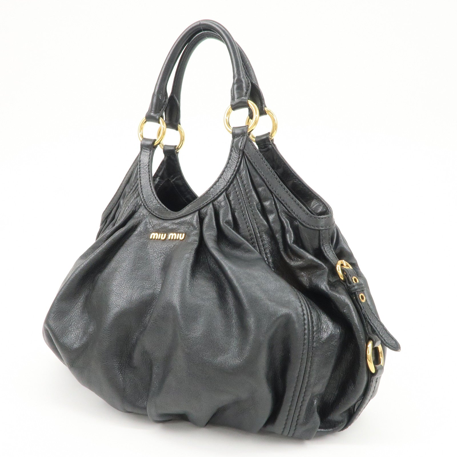 MIUMIU Logo Leather Shoulder Bag Tote Bag Black GOLD HDW Used