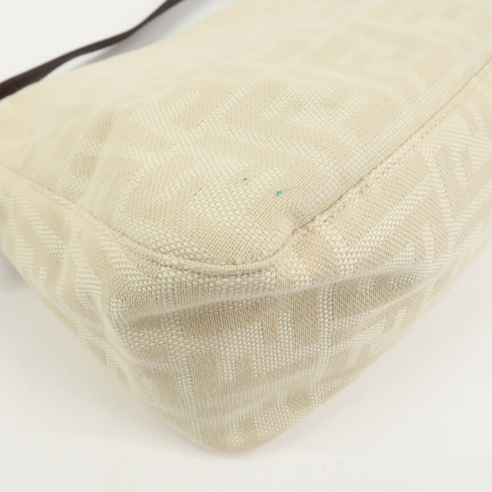 FENDI Mamma Baguette Canvas Leather Shoulder Bag Ivory 26325