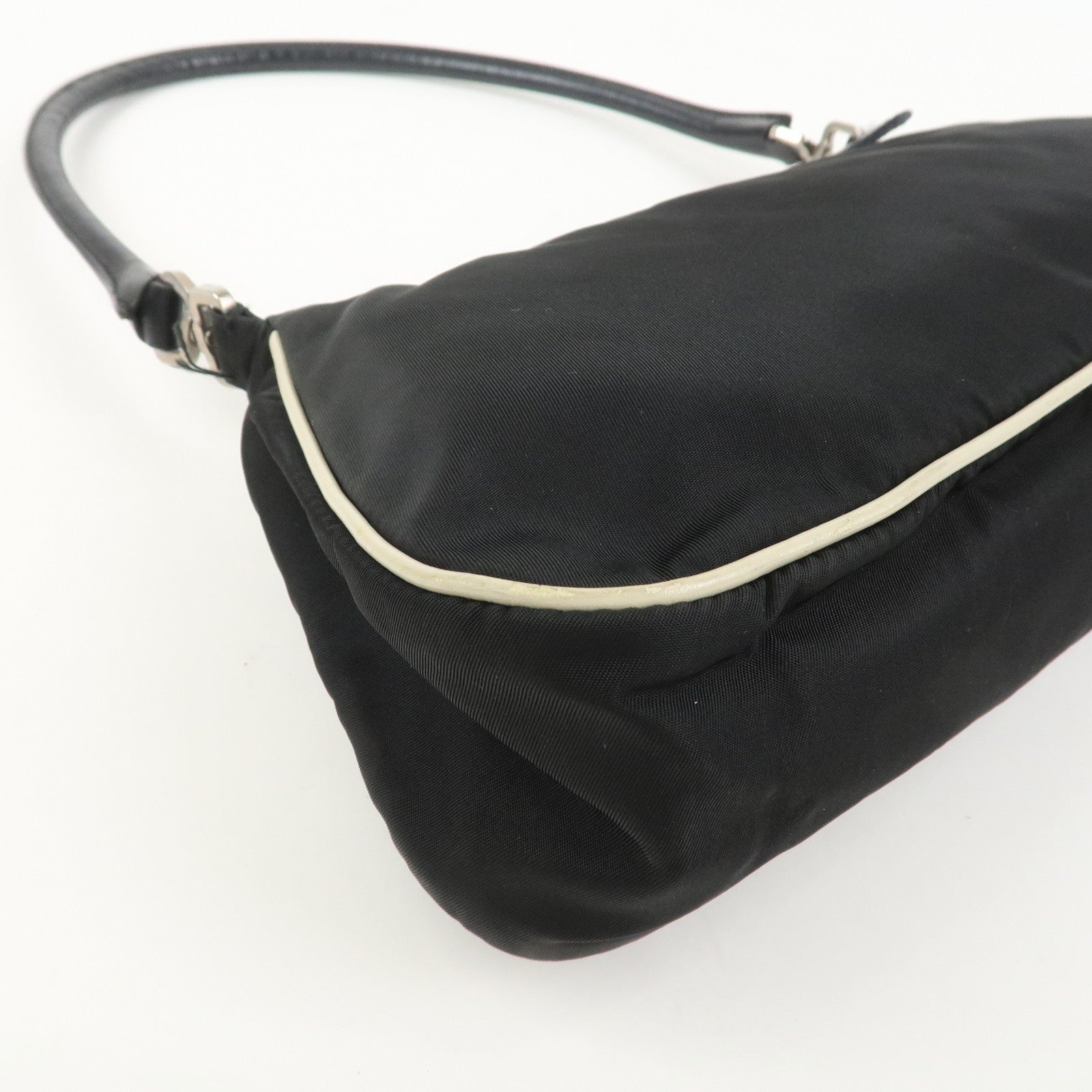 PRADA Nylon Leather Shoulder Bag Hand Bag Flower Motif Black
