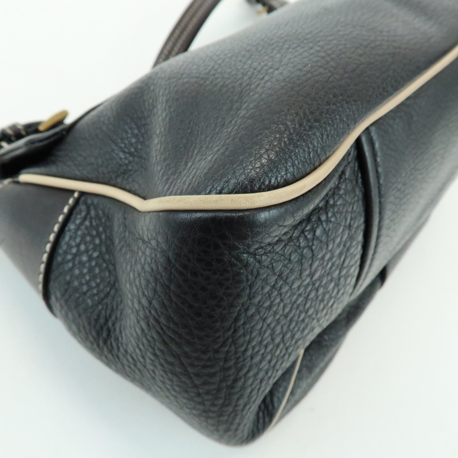 PRADA Logo Leather Stitch Shoulder Bag Hand Bag Black