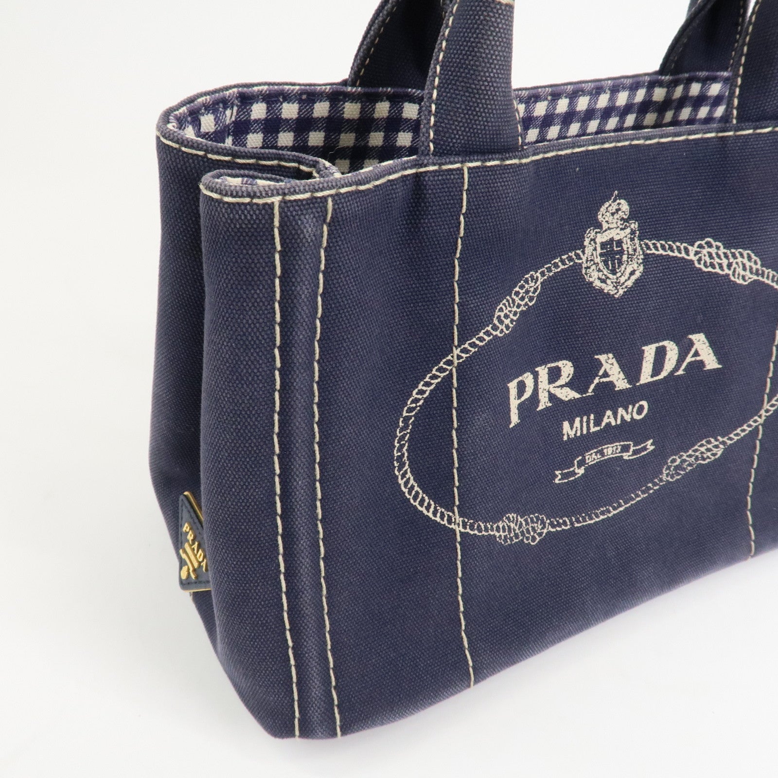 PRADA Canapa Mini Denim 2Way Hand Bag Tote Bag Navy 1BG439