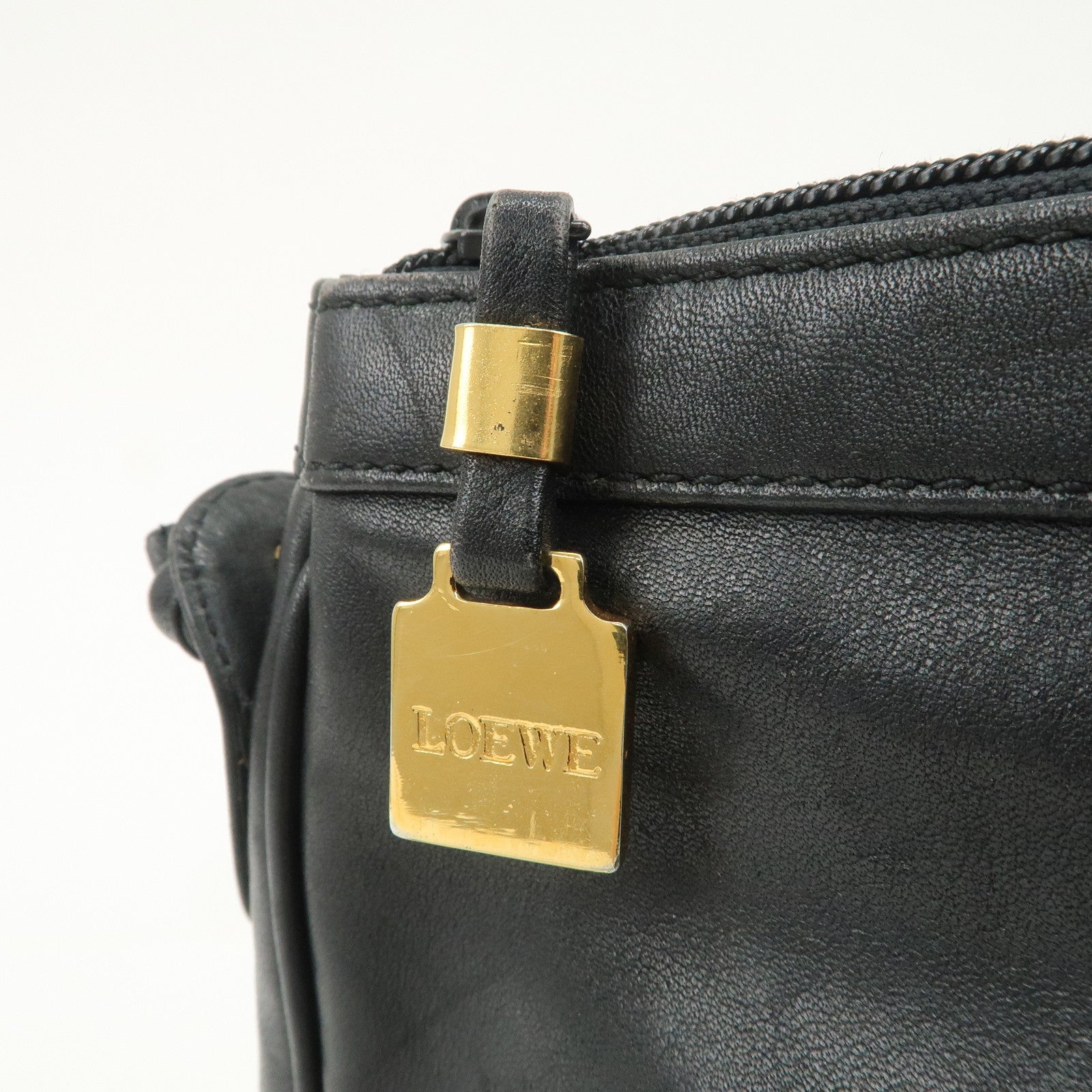 LOEWE Anagram Logo Leather Shoulder Bag Crossbody Bag Black