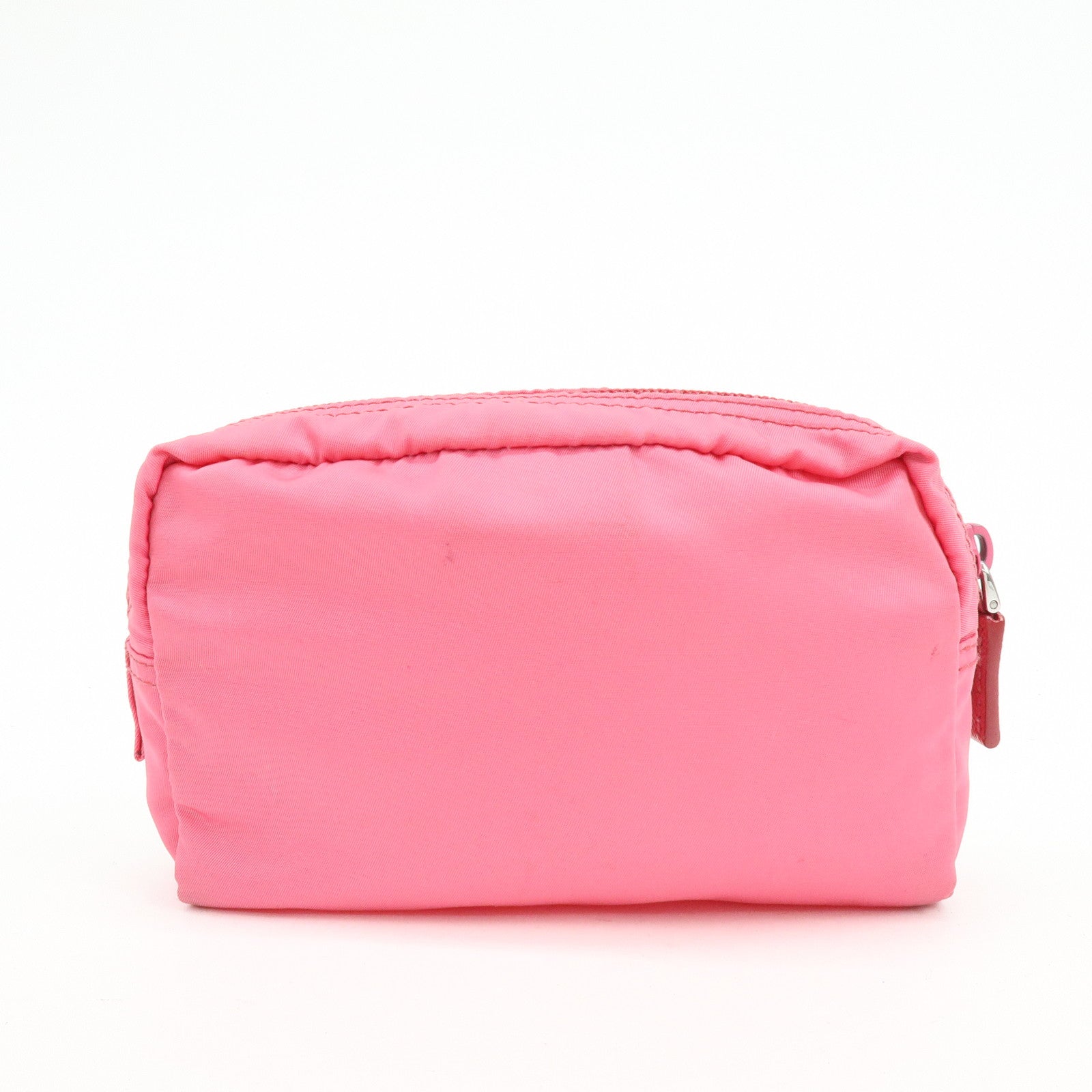 PRADA Triangle Logo Nylon Leather Cosmetic Pouch Pink 1NA021