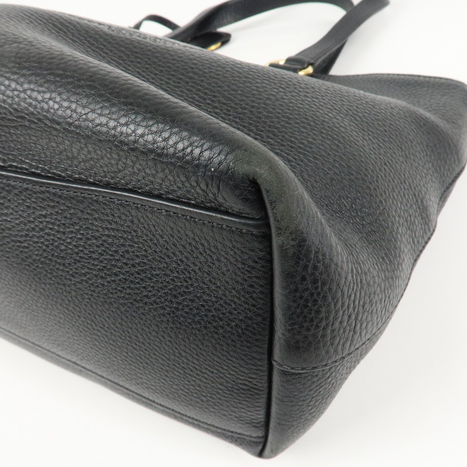 PRADA Logo Leather Tote Bag Shoulder Bag Black 1BG100 Used