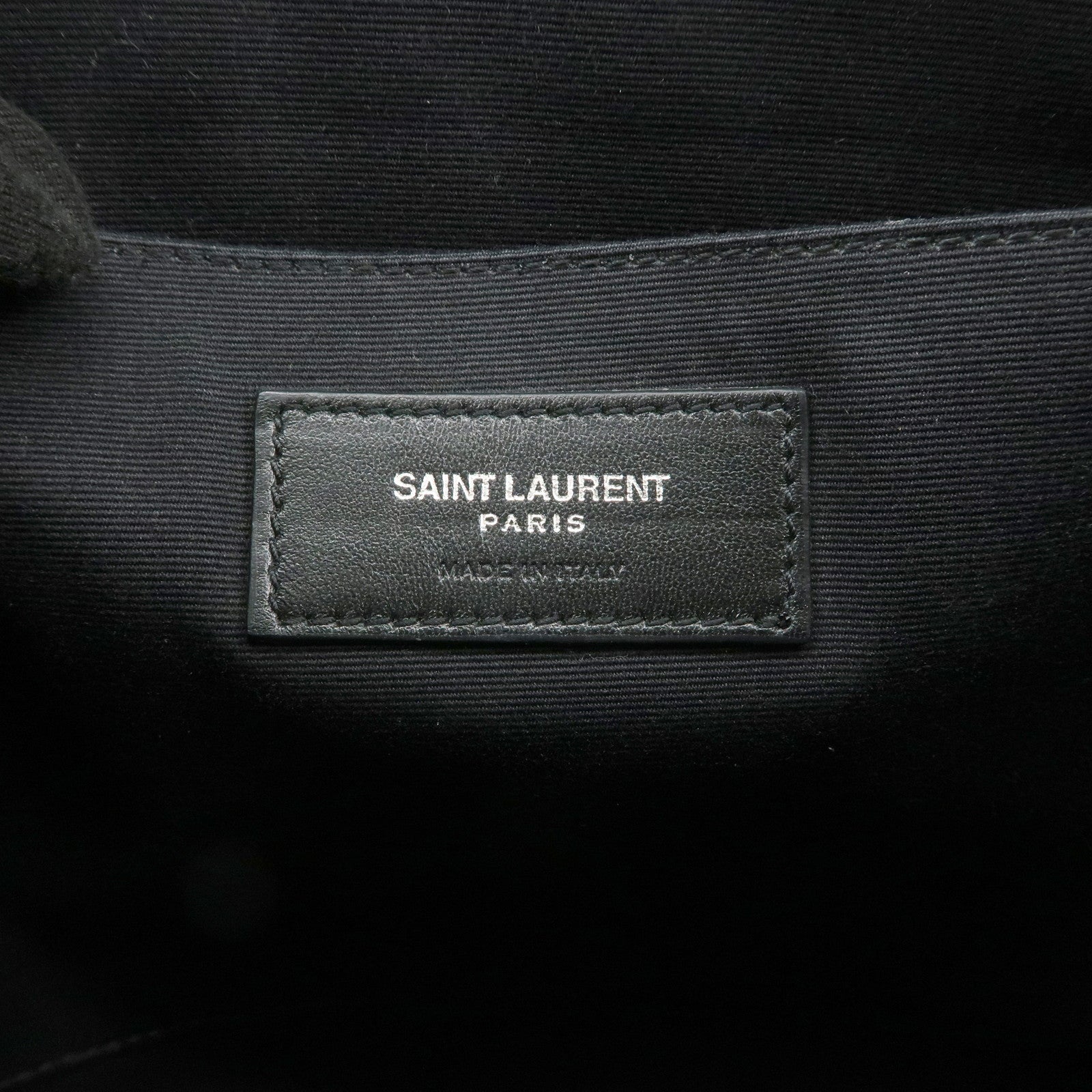 SAINT LAURENT Logo Leather Clutch Bag Black Silver HDW 607779
