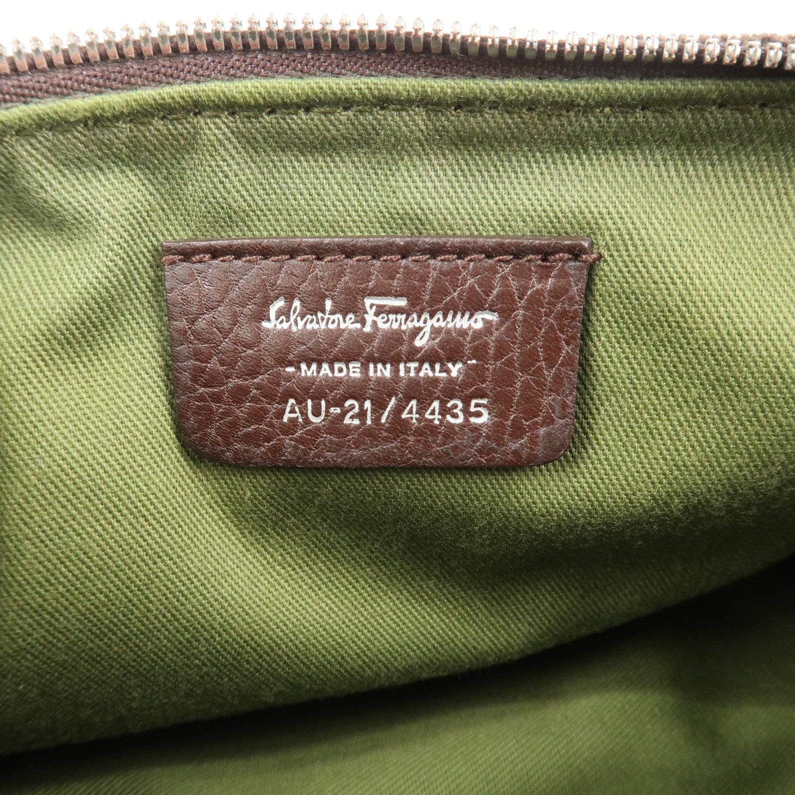Ferragamo Gancini Leather Cotton Accessory Pouch Hand Bag Brown