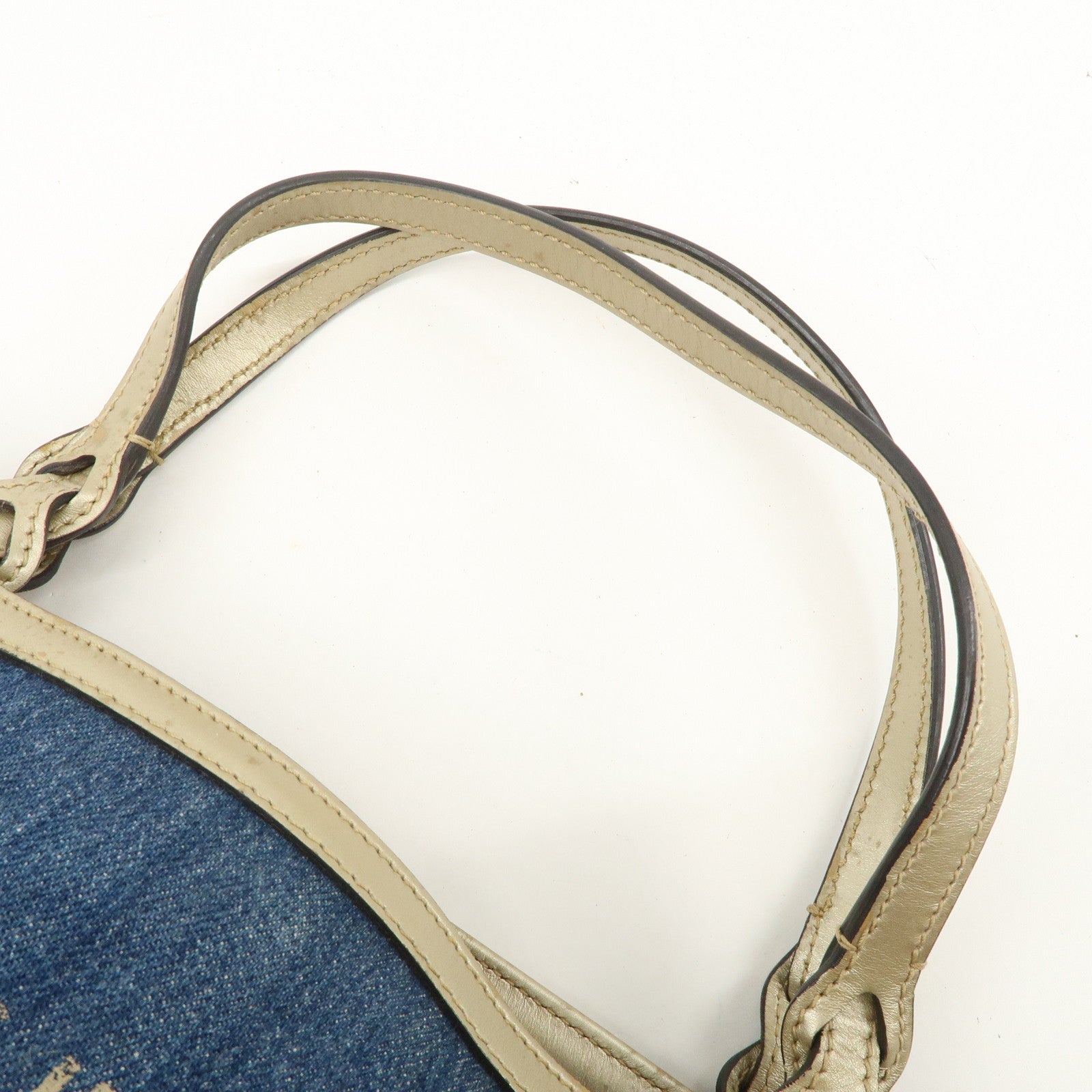 GUCCI Craft Denim Leather Tote Bag Shoulder Bag Blue Gold 348715 Used