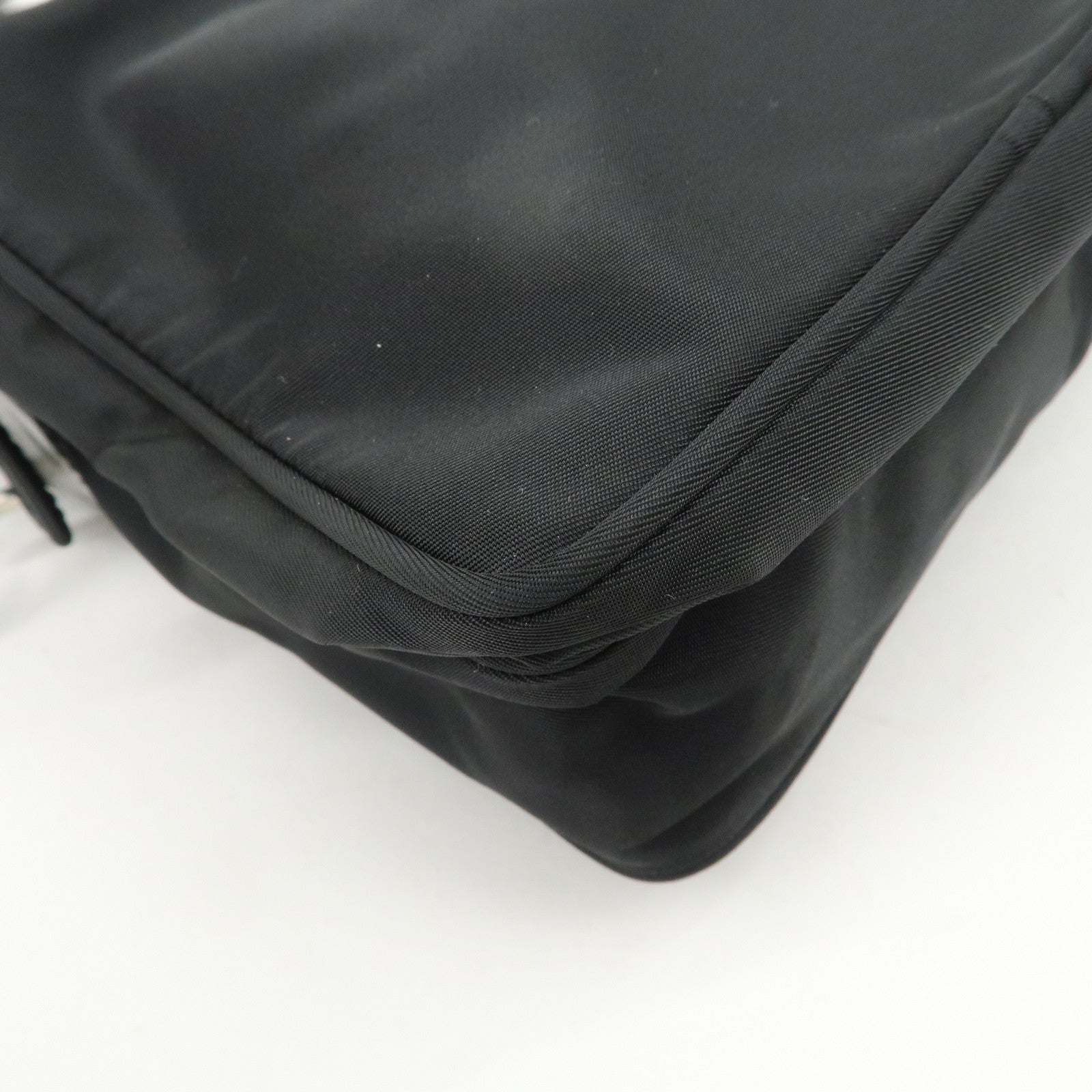 PRADA Triangle Logo Leather Nylon Shoulder Bag Black BT0169