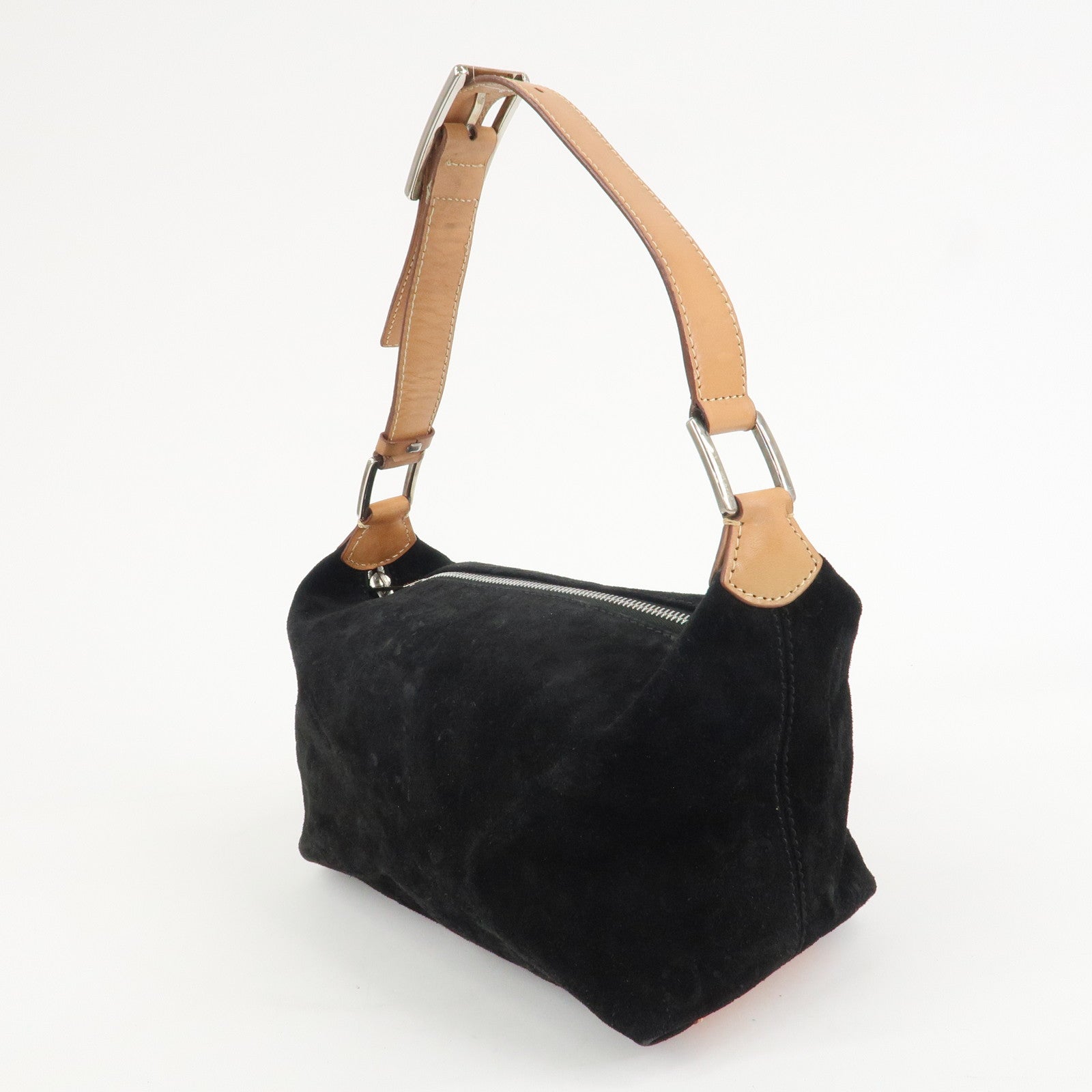CELINE C Macadam Leather Suede Shoulder Bag Hand Bag Black Brown