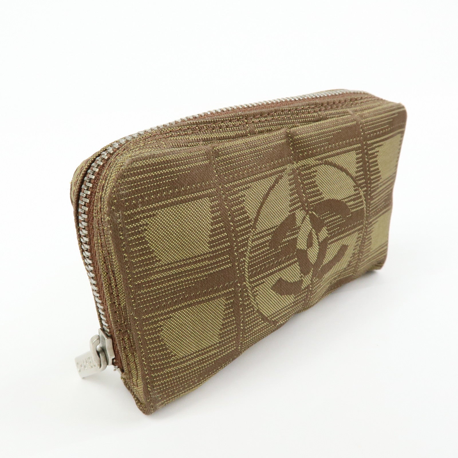 CHANEL New Travel Line Nylon Jacquard Mini Pouch Cosmetic Bag Khaki