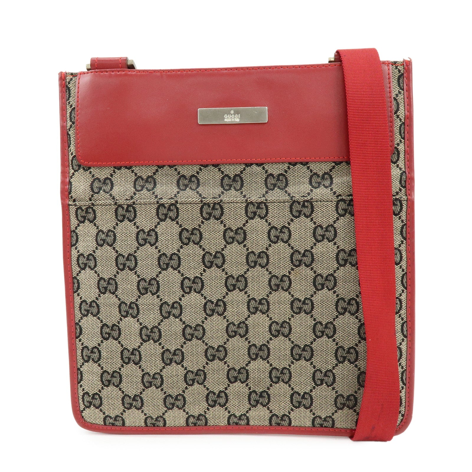 GUCCI GG Canvas Leather Shoulder Bag Beige Red 019・0348・200047