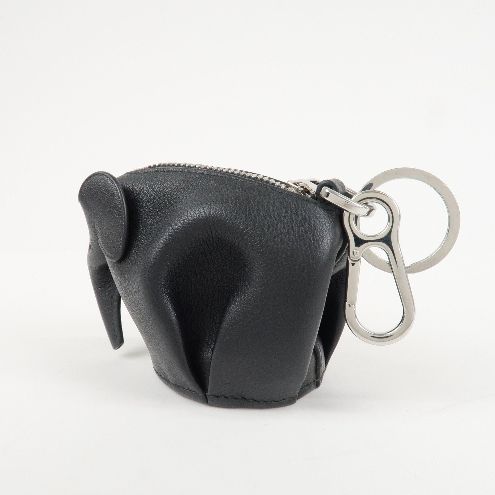 LOEWE Calf Skin Animal Coin Case Elephant Charm Black Used