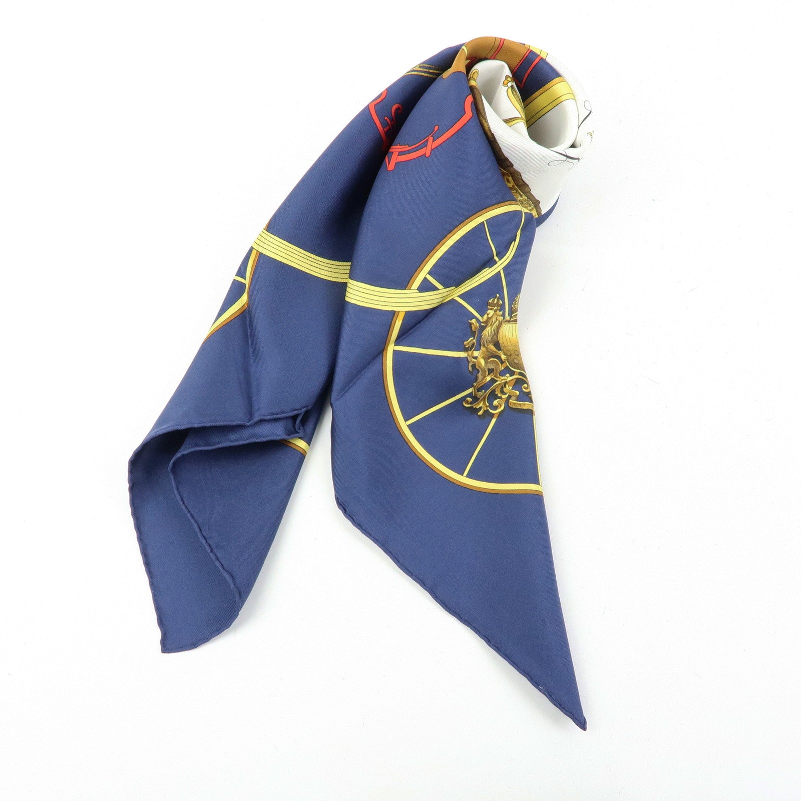 HERMES Carre 90 Silk 100% Scarf SPRINGS Navy