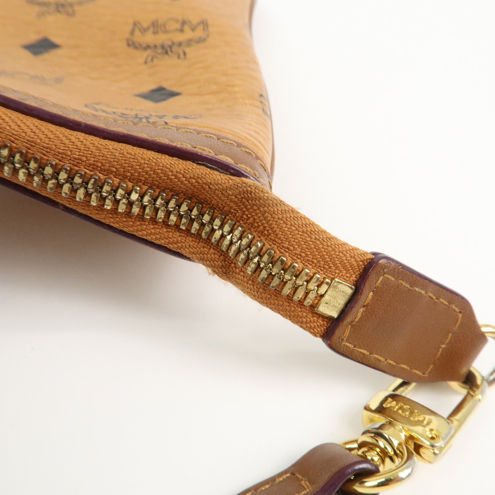 MCM Visetos Leather Shoulder Bag Crossbody Bag Brown Gold