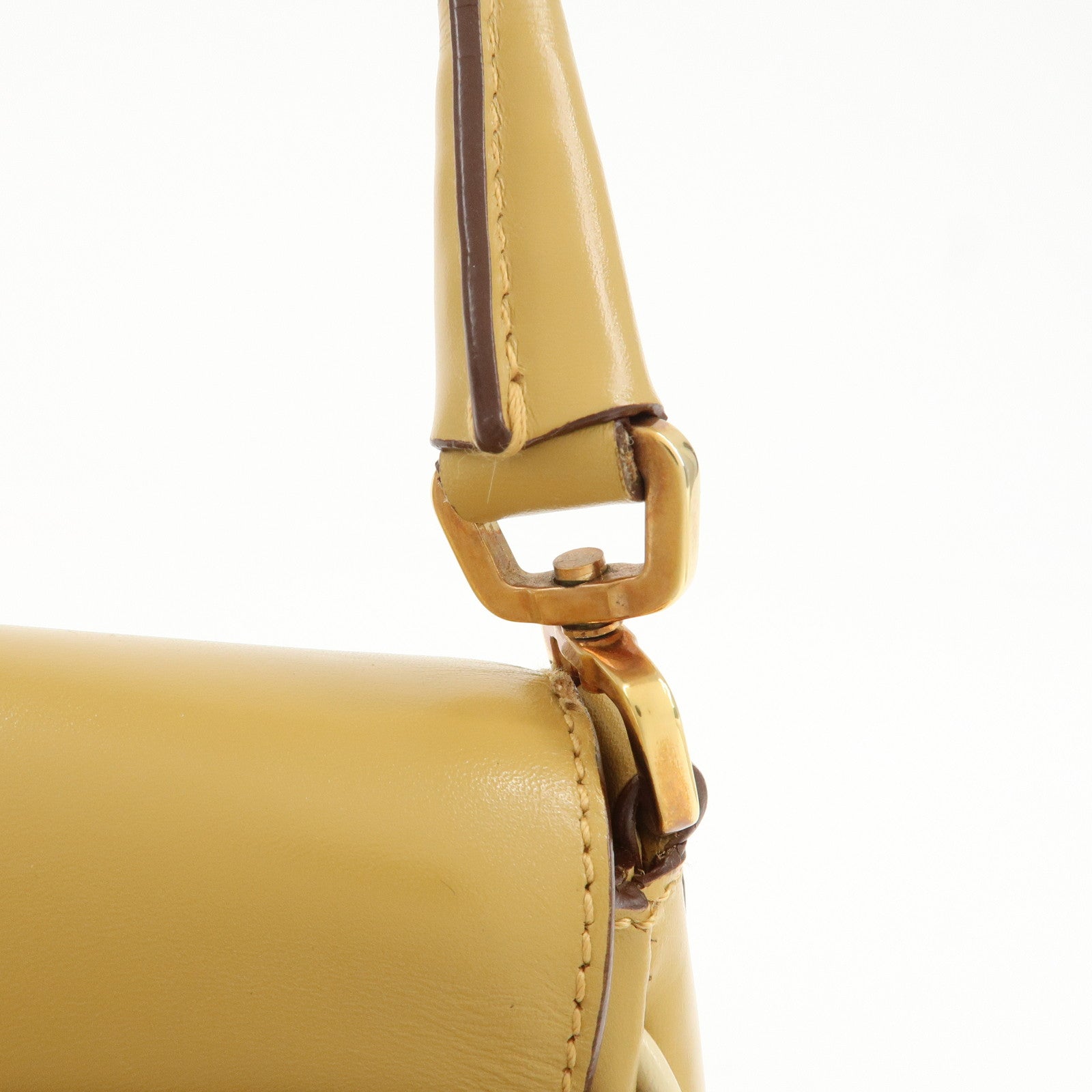PRADA Logo Leather Shoulder Bag Hand Bag Beige