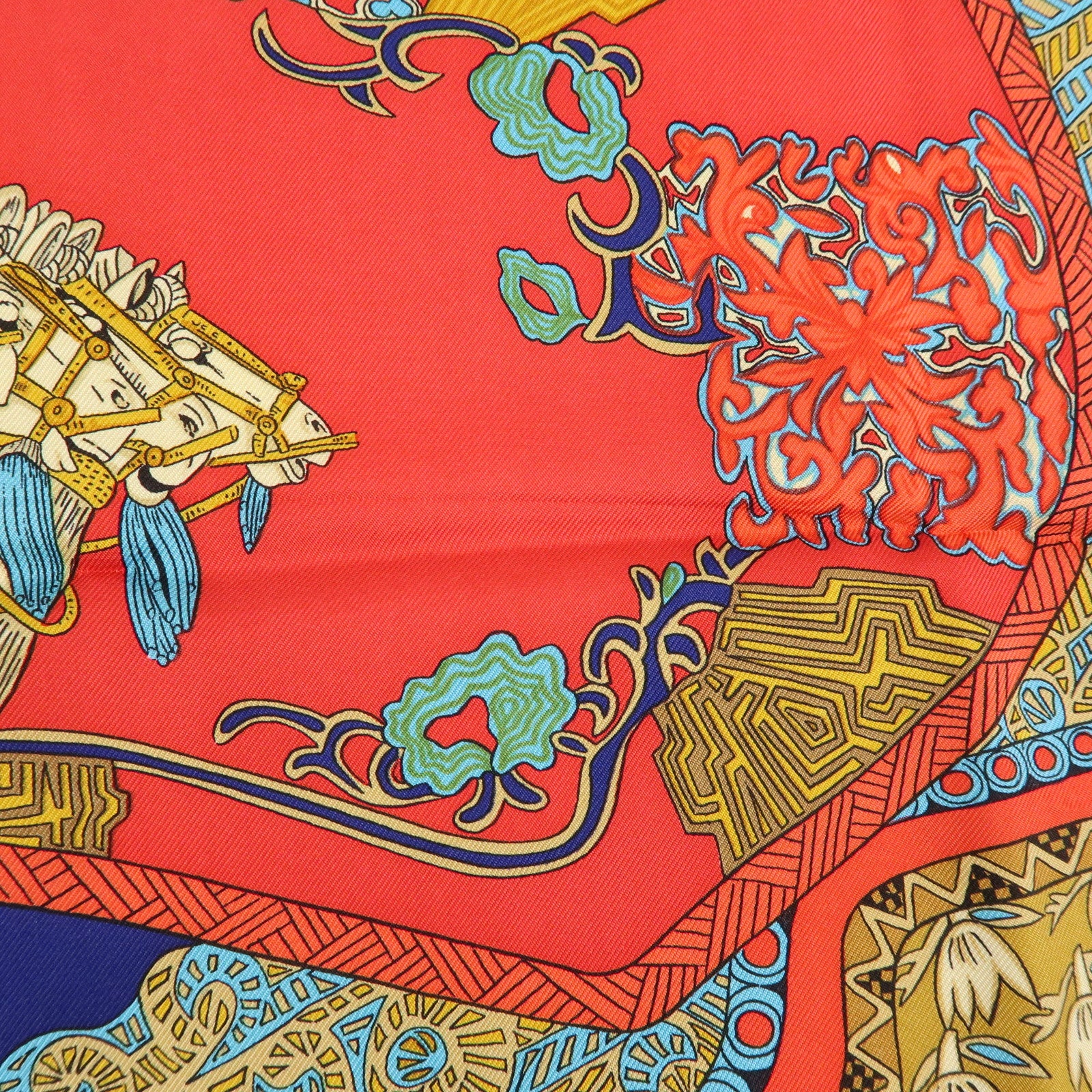 HERMES Carre 90 Silk 100% Scarf ART des STEPPES Horse Print Navy