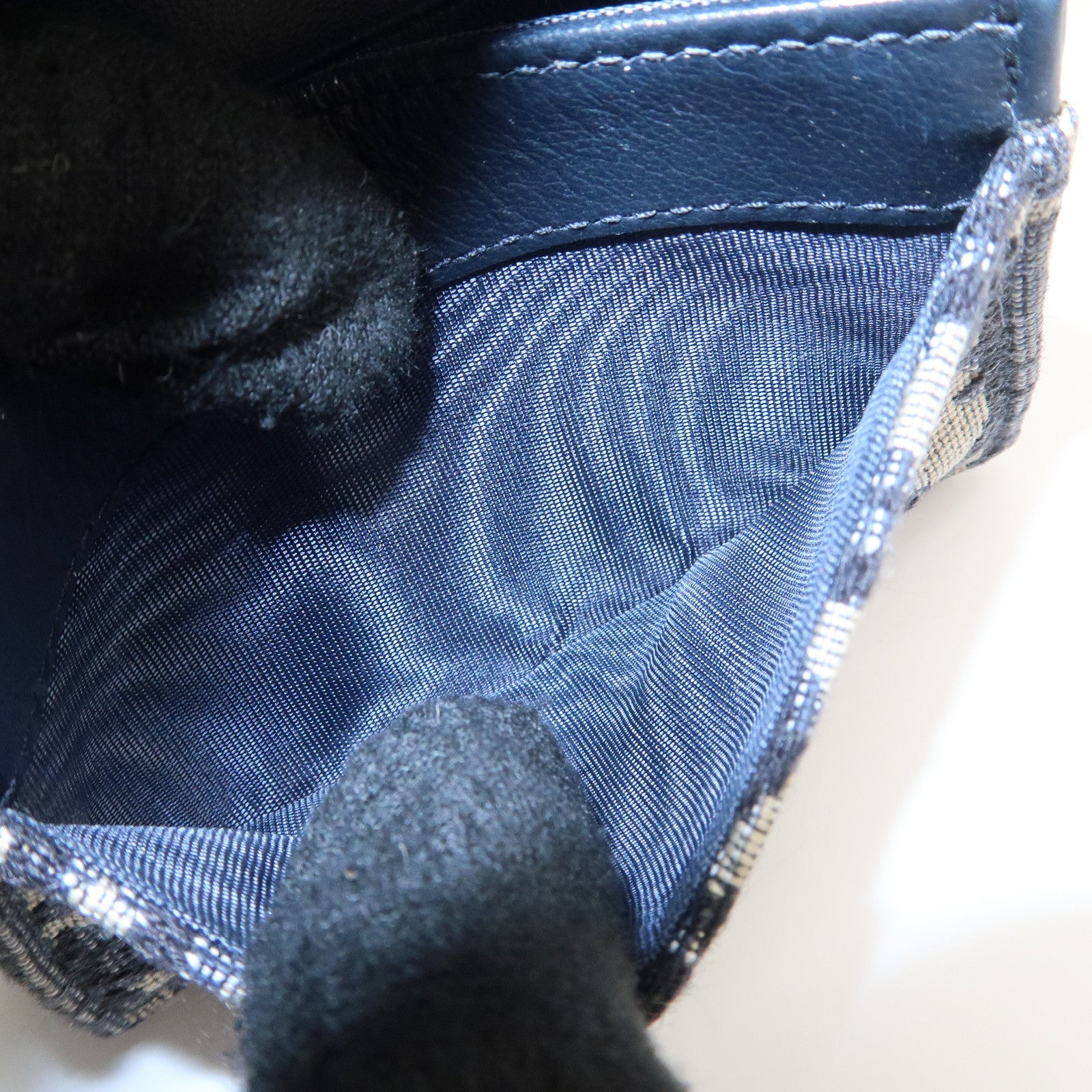 Christian Dior Oblique Canvas Leather Saddle Card Case Beige Navy Used