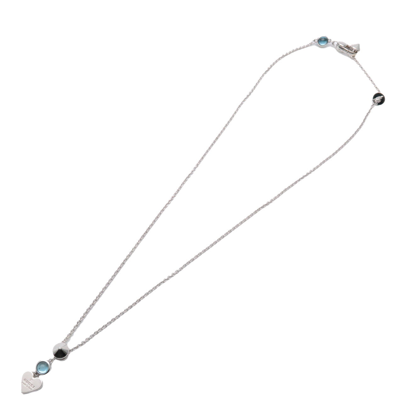 GUCCI Heart Motif Necklace SV925 Color Stone Silver Blue 325871