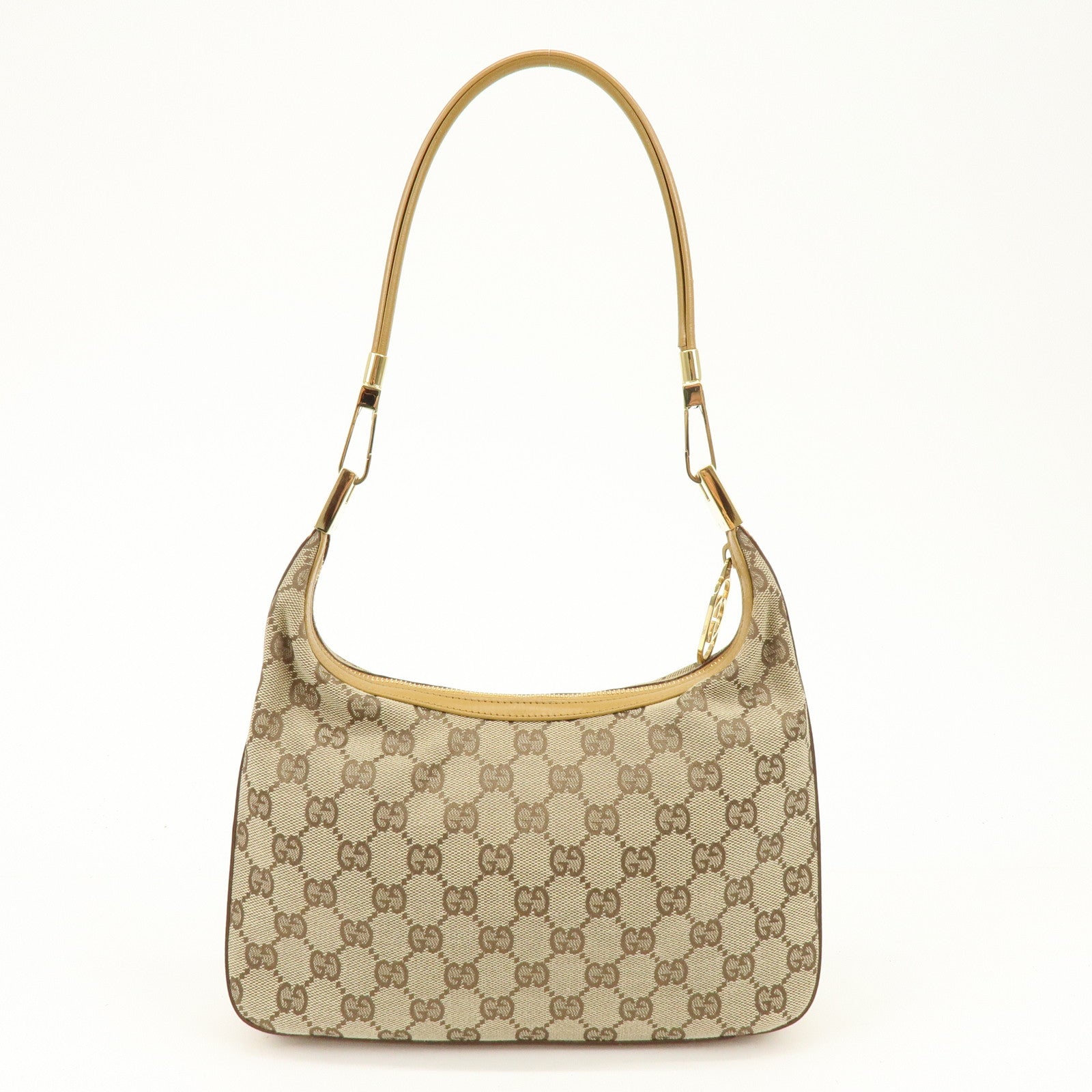 GUCCI GG Canvas Leather Shoulder Bag Beige Camel 001・3812・002122