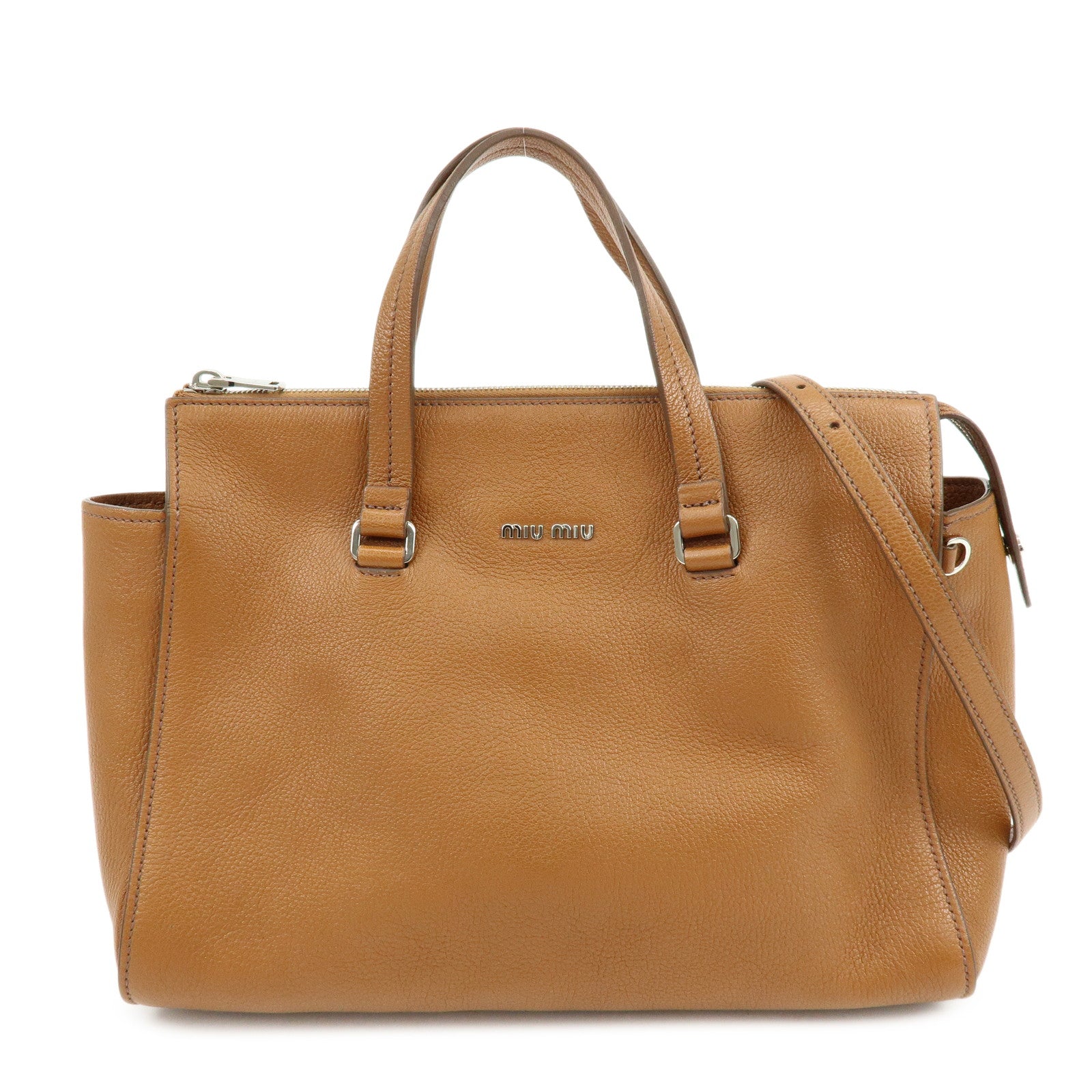 MIU MIU Madras Leather 2Way Bag Hand Bag Shoulder Bag Brown 5BB004